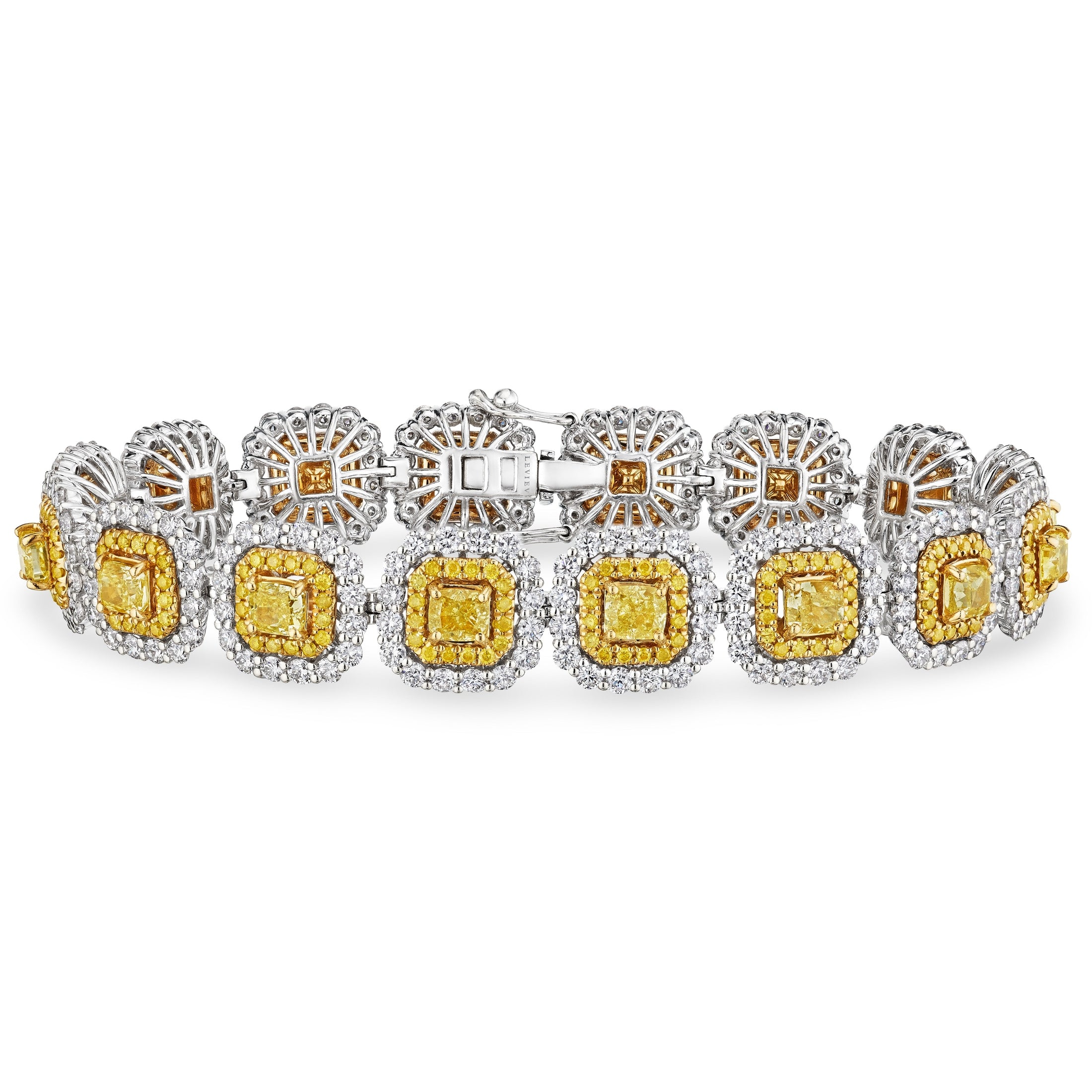 Cushion Cut Vivid Yellow Diamond Bracelet with Halo, 5 CT Leviev Bracelets Bracelets Leviev 