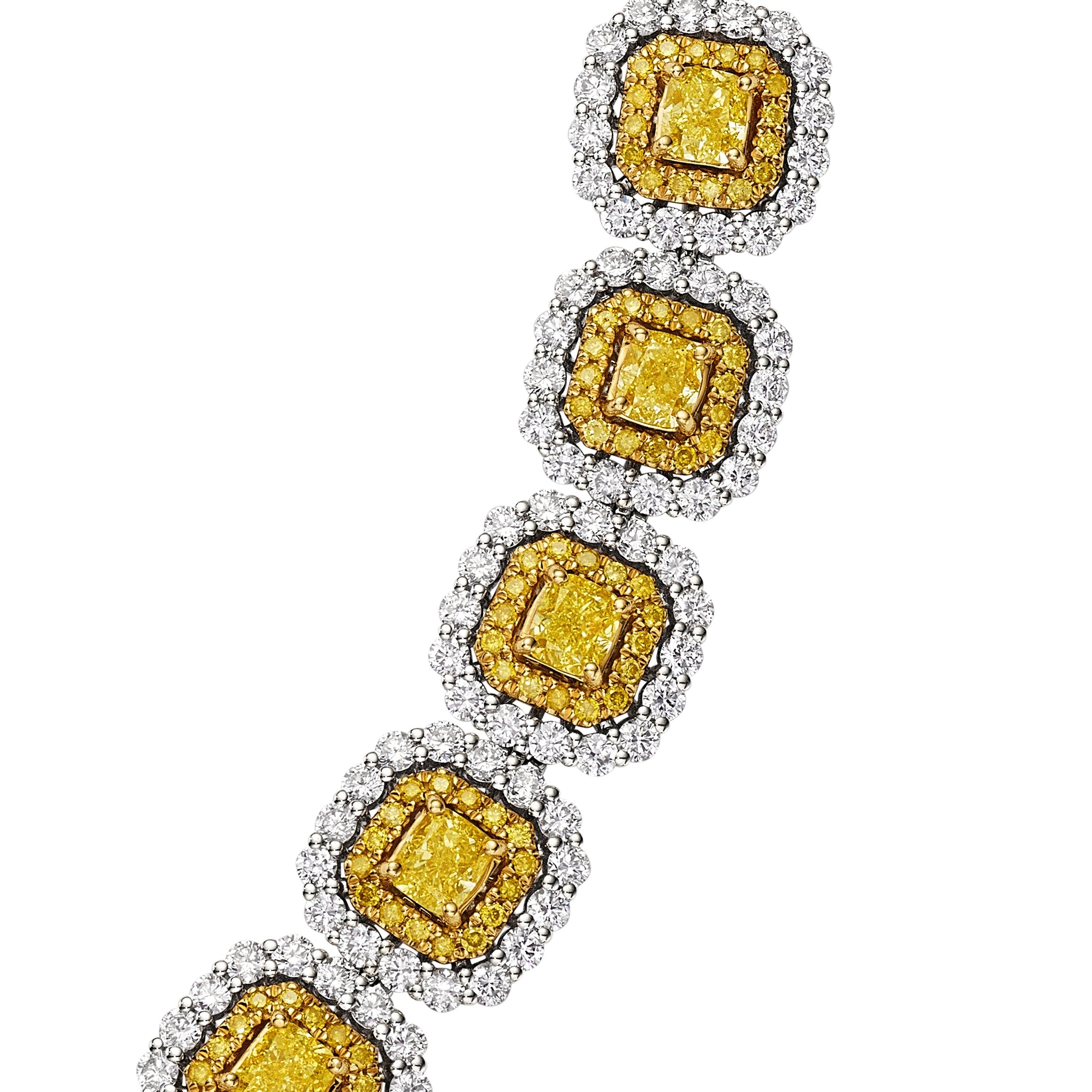 Cushion Cut Vivid Yellow Diamond Bracelet with Halo, 5 CT Leviev Bracelets Bracelets Leviev 