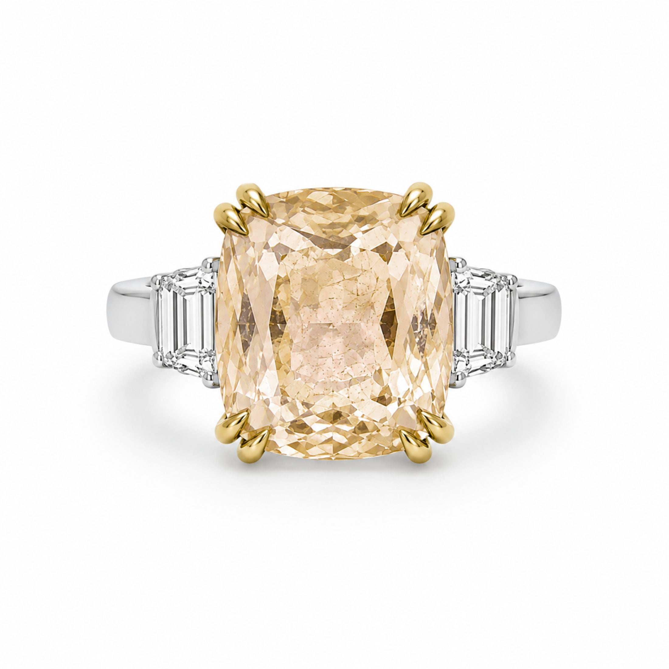 Belvedere Aureo 21.26 Carat Cushion Cut Diamond Trilogy Ring in 18K White Gold