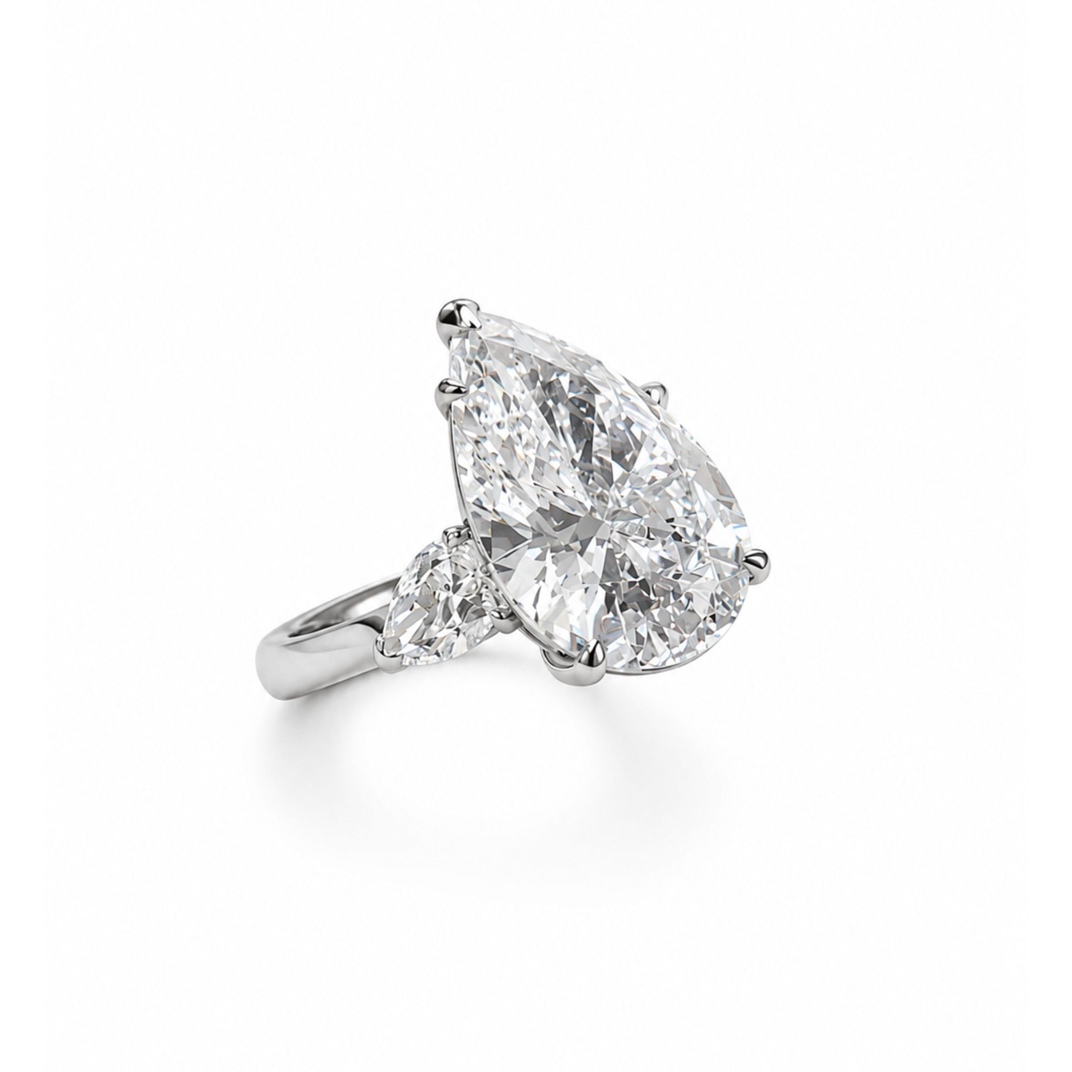 Bianca Mare 12.22 Carat Brilliant Pear Diamond Trilogy Ring in Platinum