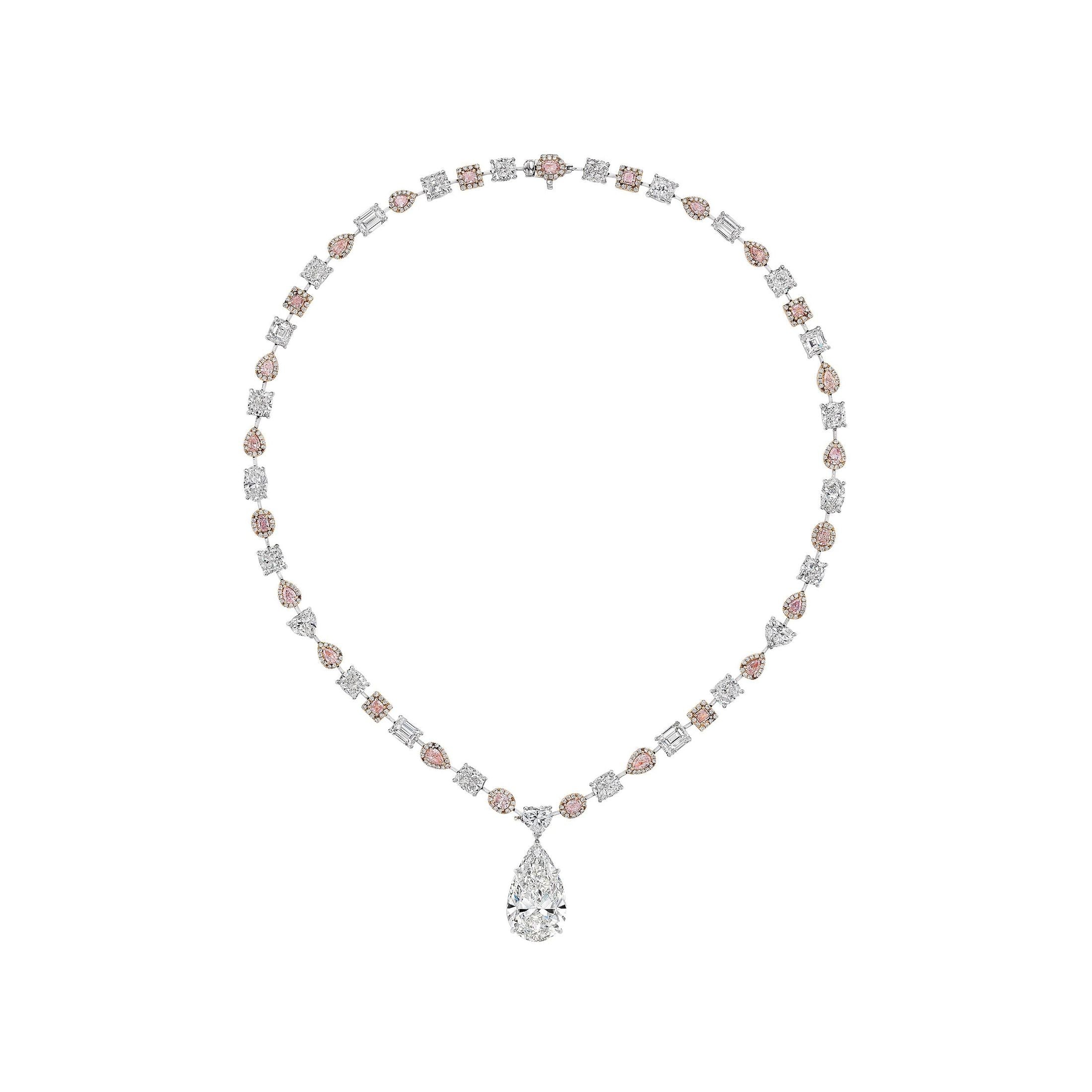 Delphine 44.12 Carat Fancy Pink & White Diamond Pendant Necklace in 18K White Gold