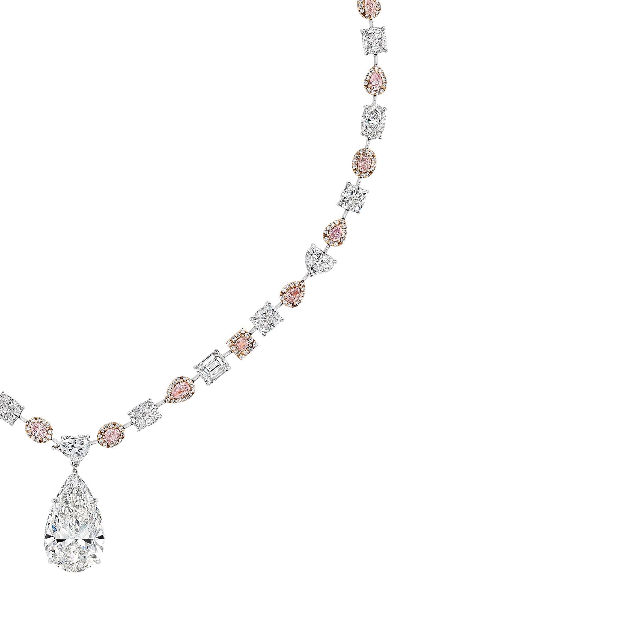 Delphine 44.12 Carat Fancy Pink & White Diamond Pendant Necklace in 18K White Gold