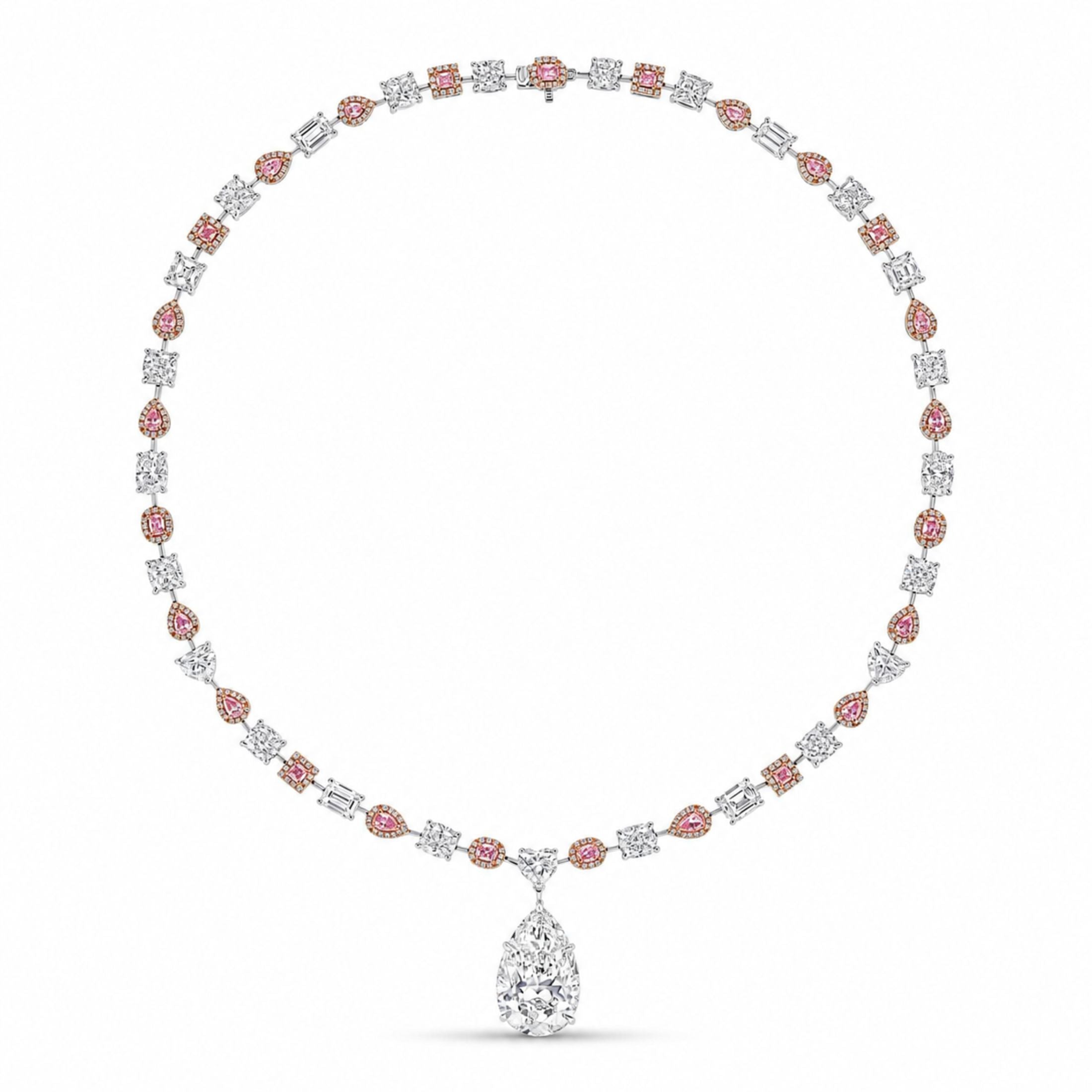 Delphine 44.12 Carat Fancy Pink & White Diamond Pendant Necklace in 18K White Gold