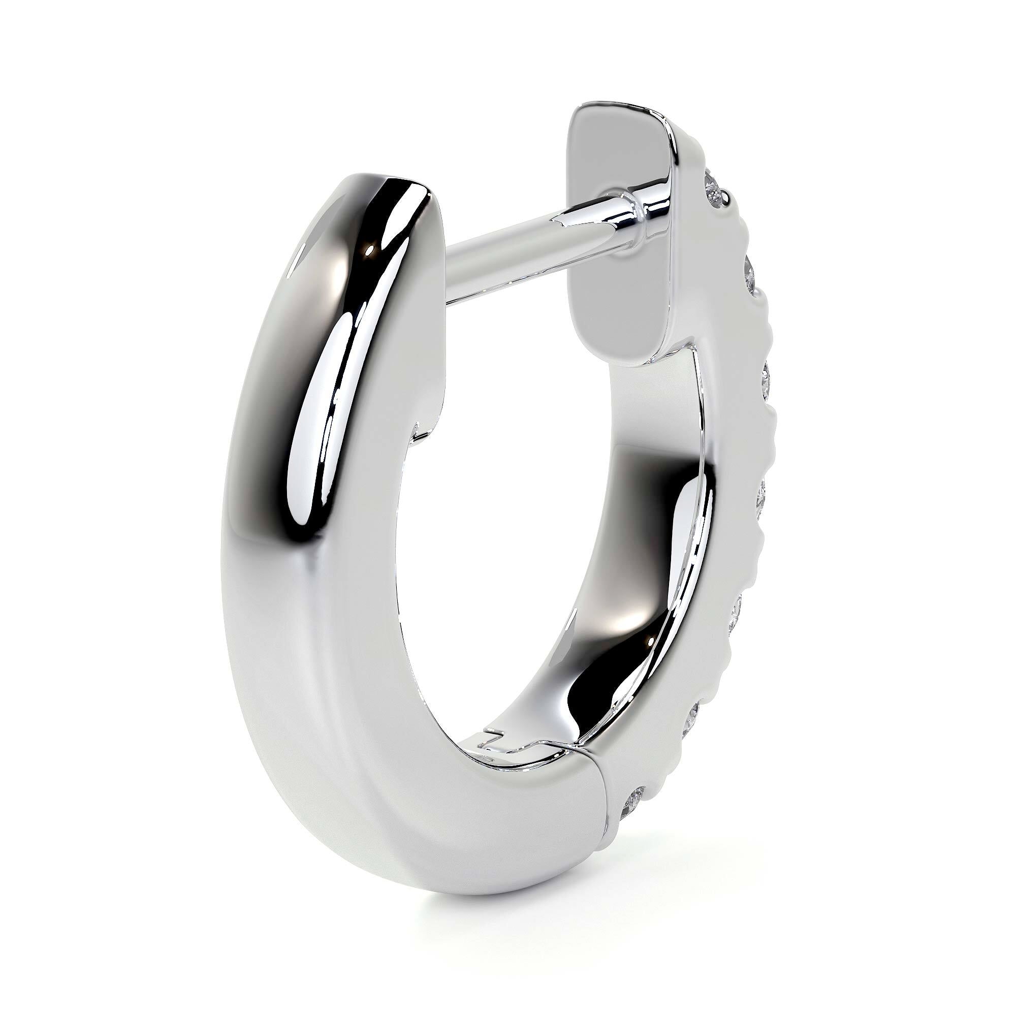 10MM 18K White Gold Diamond Hoop Earrings side profile with partial channel set stones