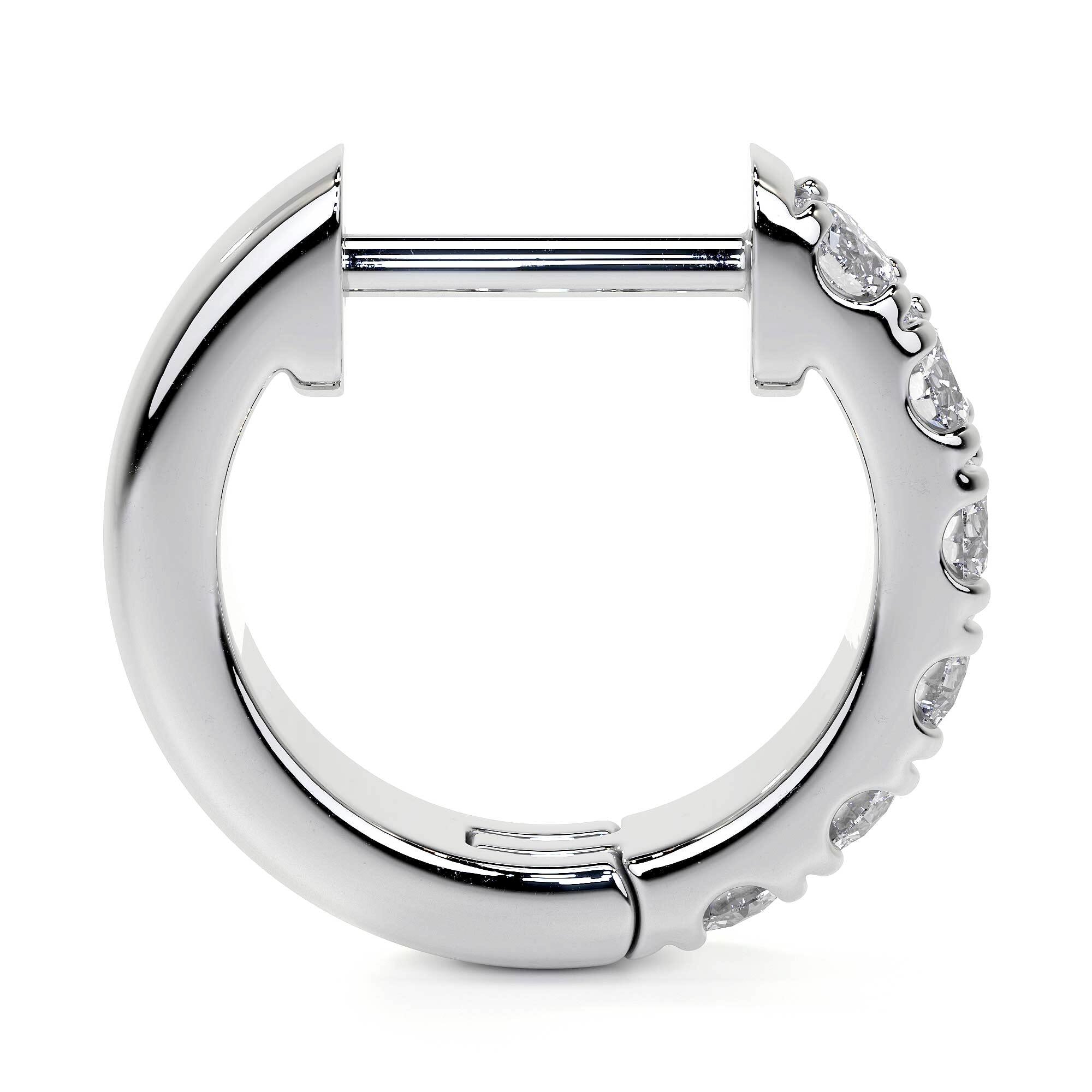 Front view of single 10MM white gold diamond hoop with straight bar closure and five stones on upper arc