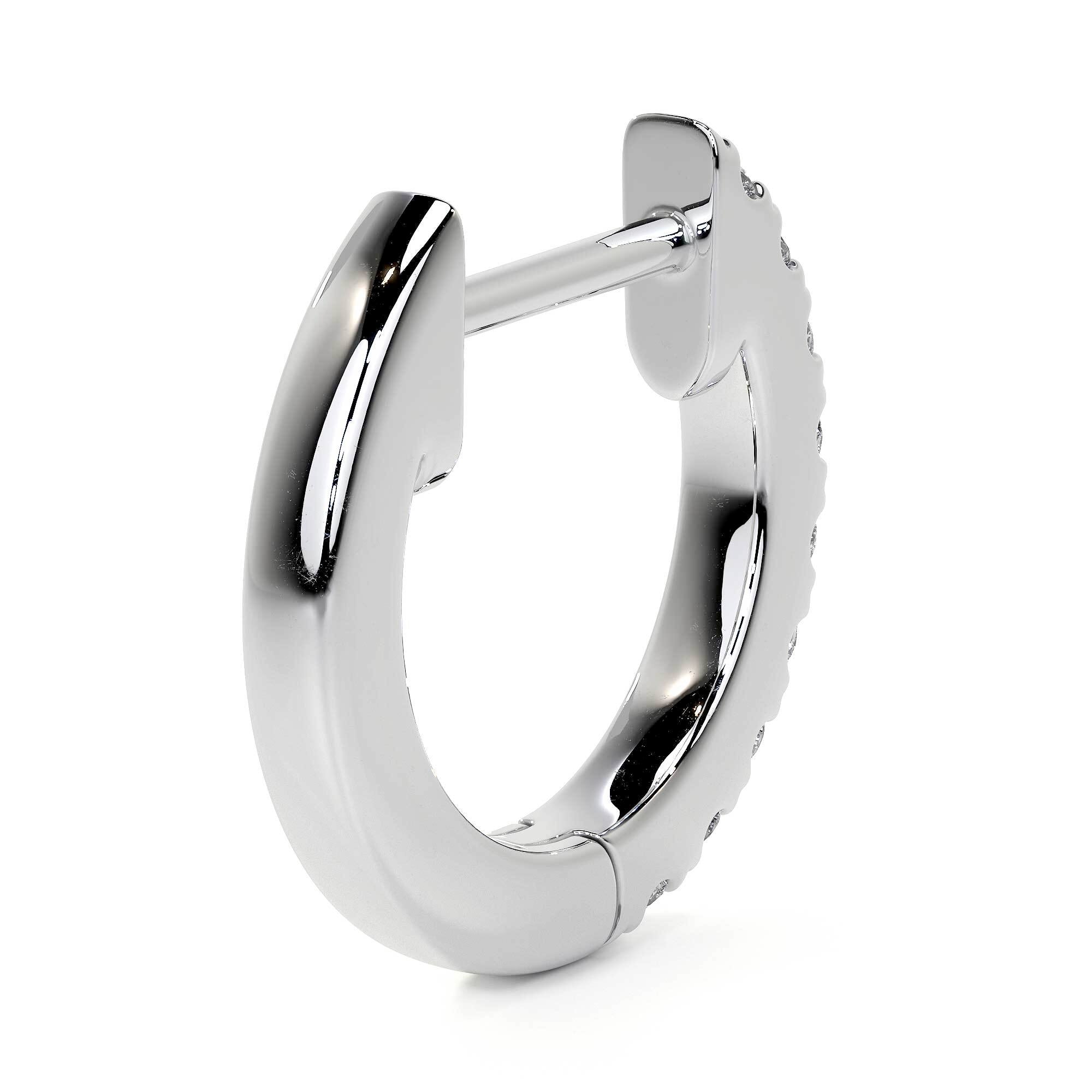 Side angle of 18K white gold diamond hoop showing clasp mechanism