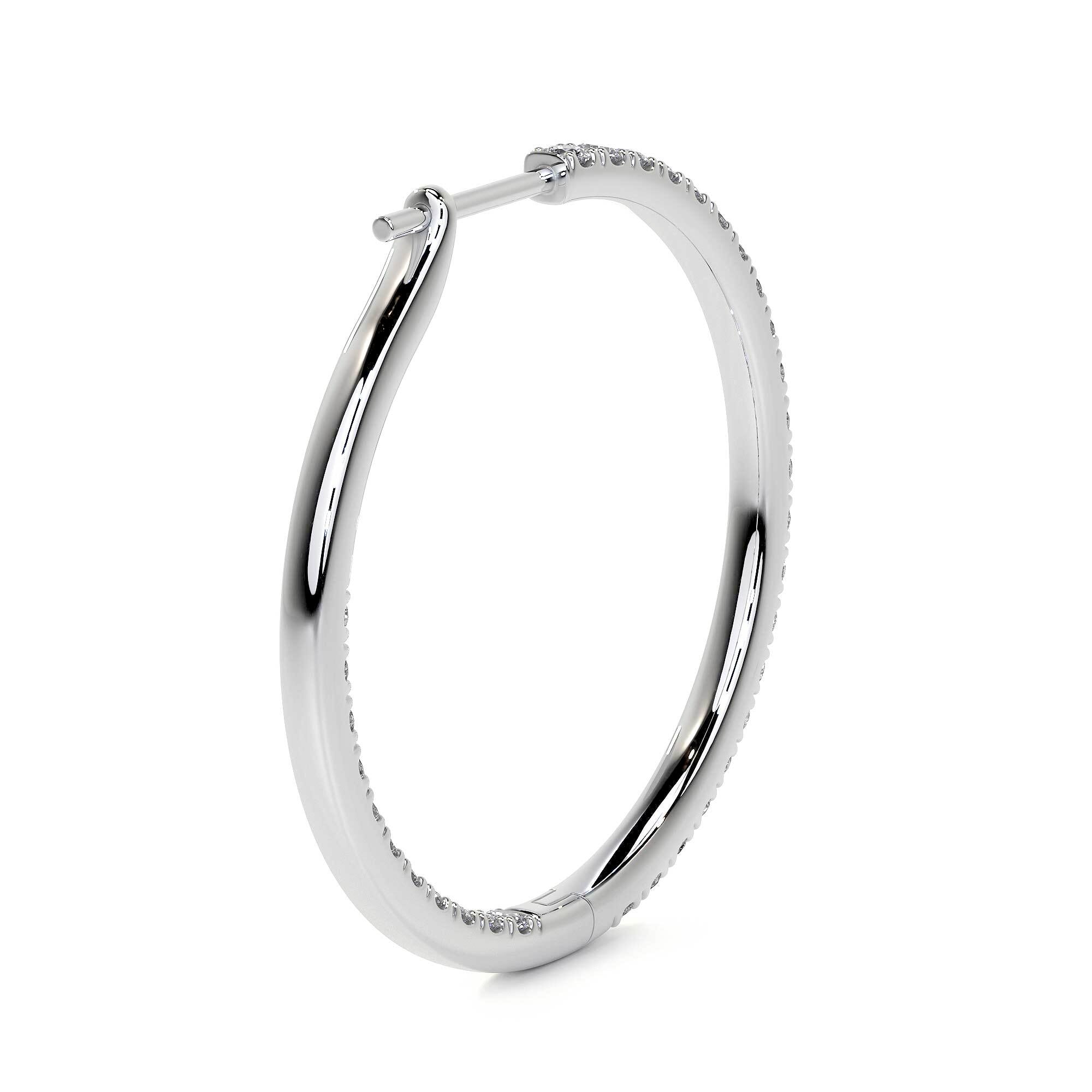 Leviev 25MM tapered oval diamond hoops 18K white gold micro-pavé continuous setting hinge