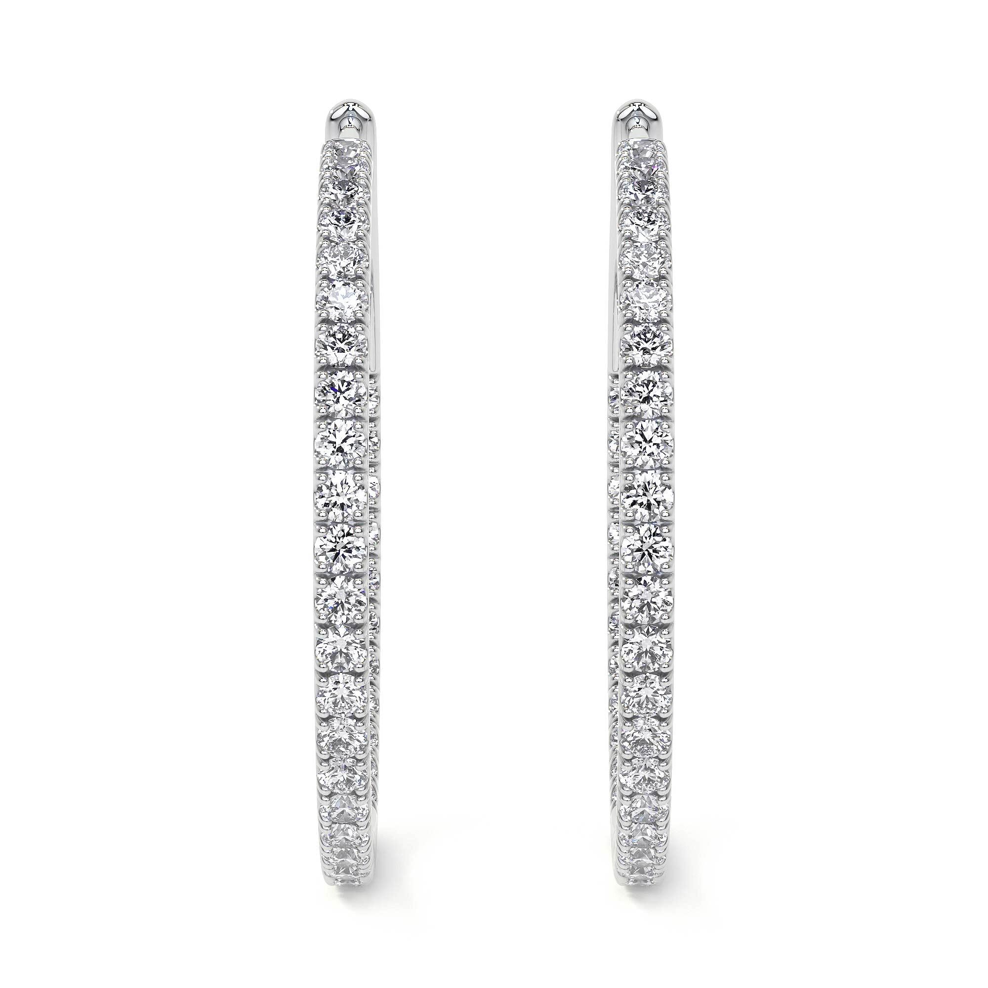 Pair of Leviev 25MM diamond hoop earrings 18K white gold full-hoop pavé set natural diamonds