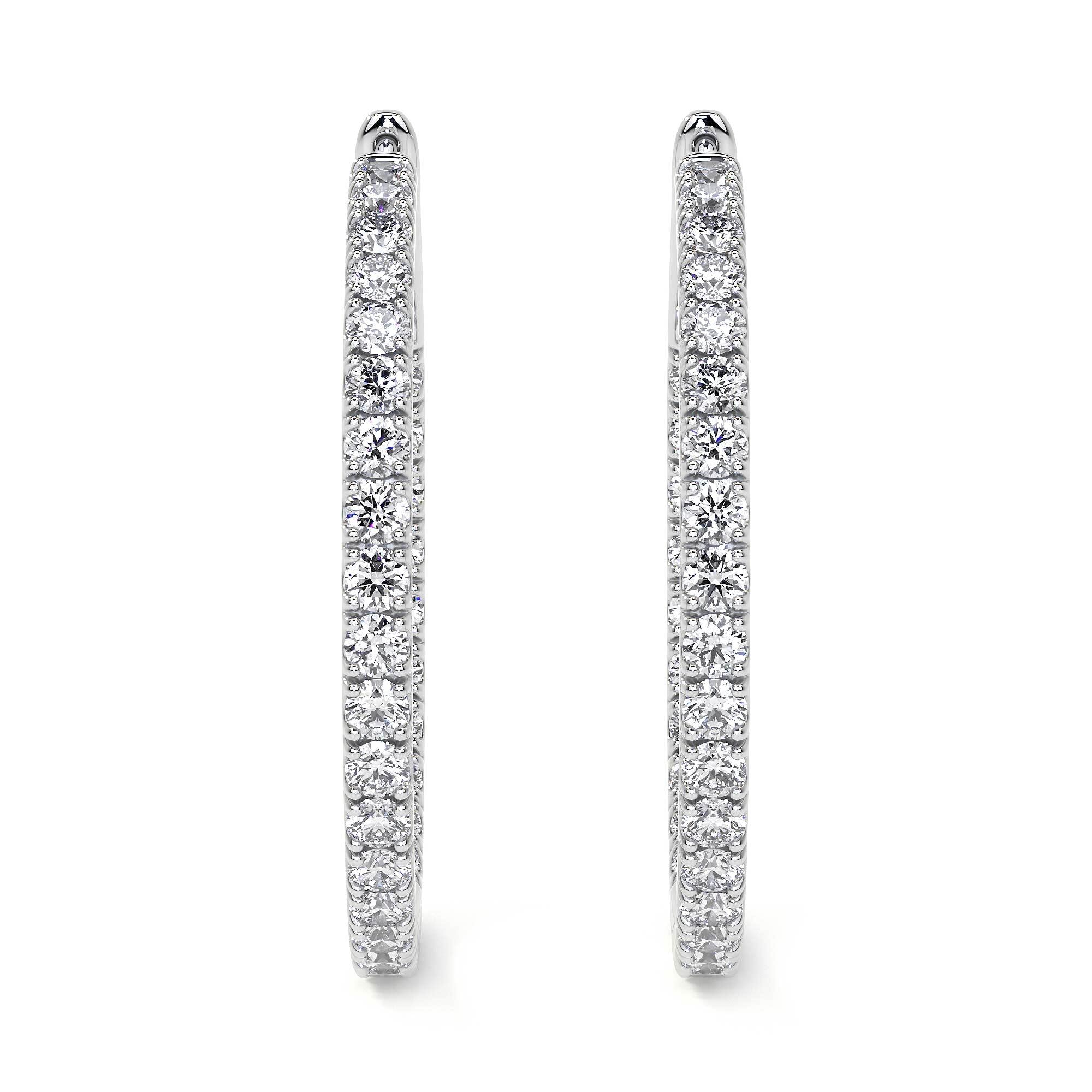 Pair of 32mm 18K white gold diamond hoop earrings featuring full circle channel-set pavé design