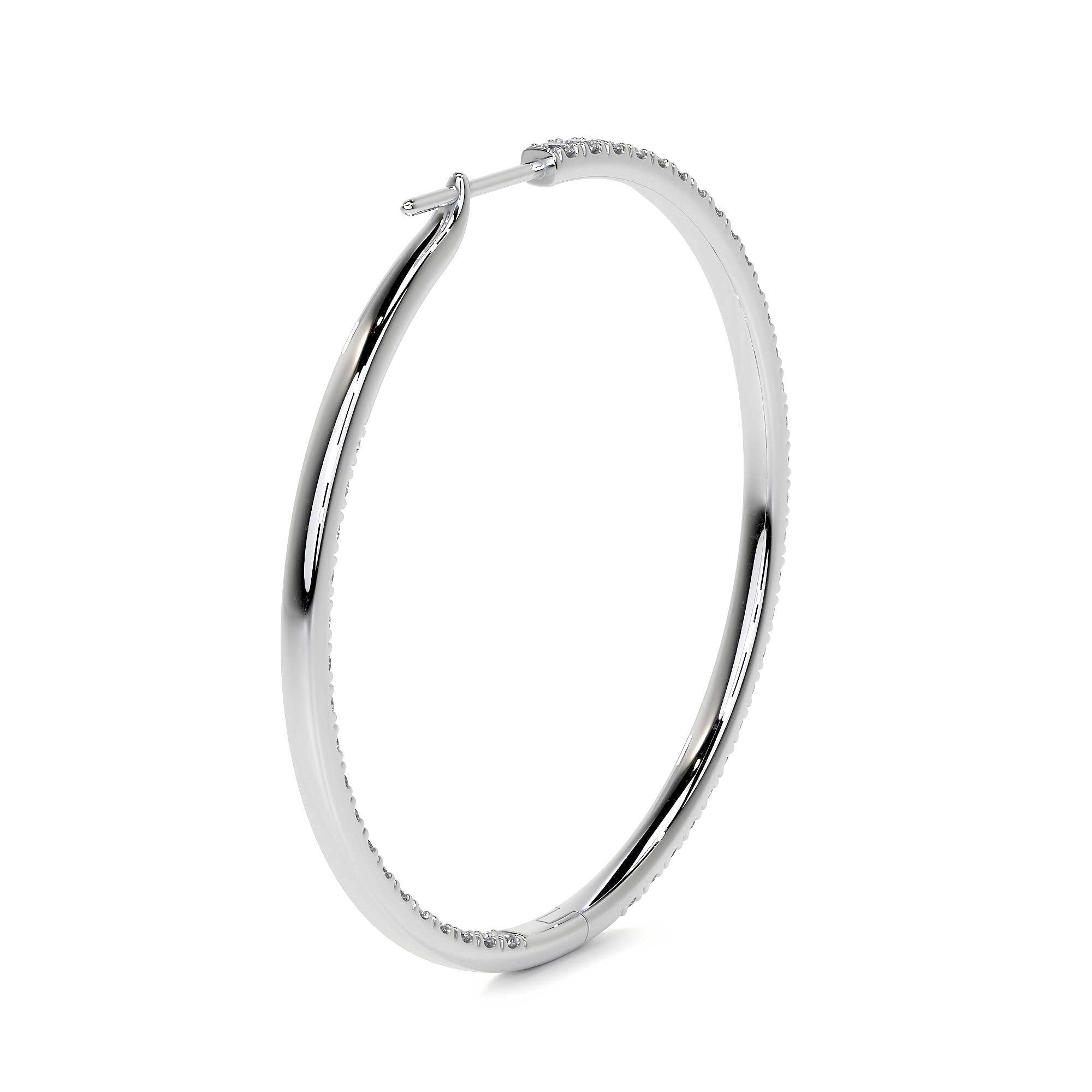 18k white gold diamond hoop earring side profile hinge closure