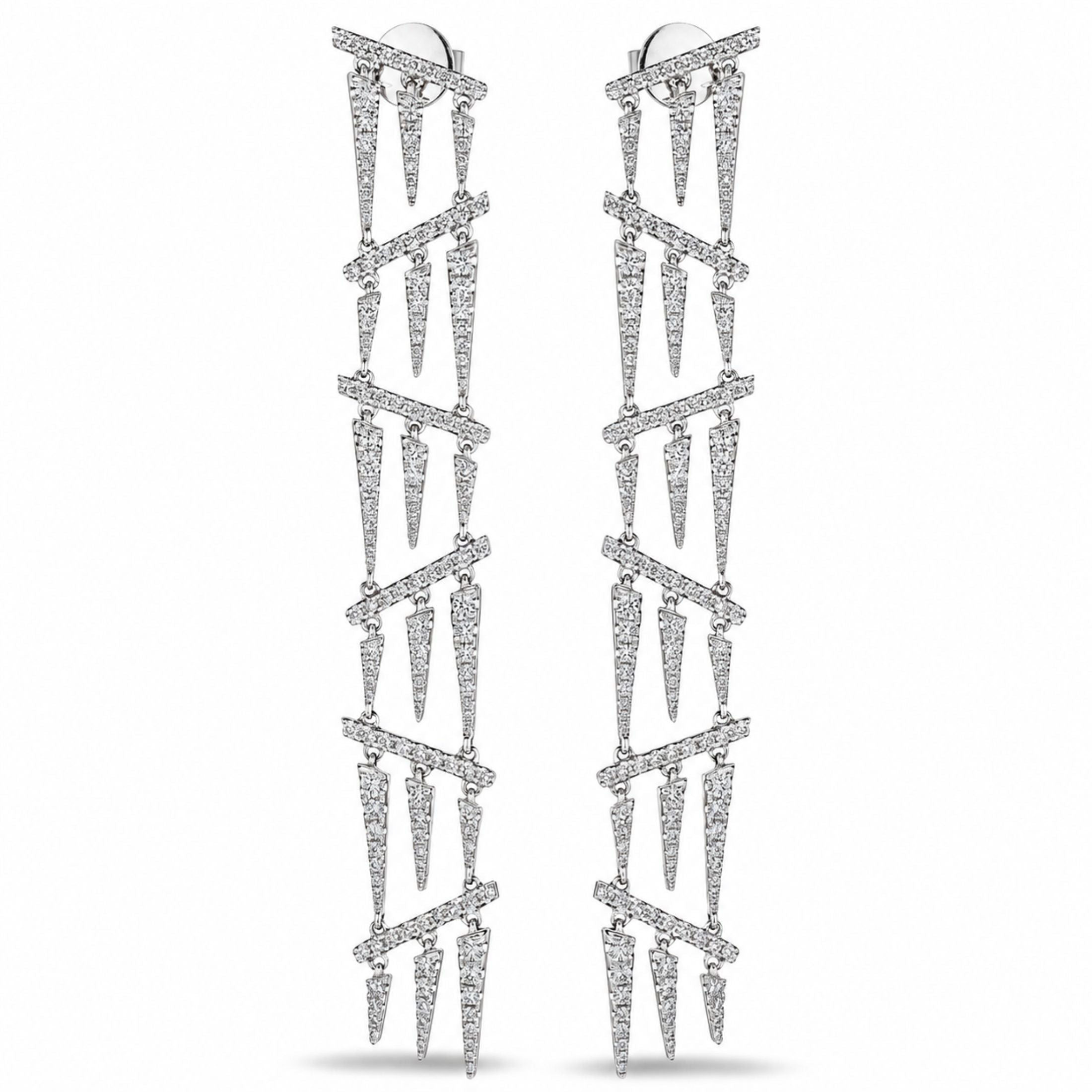 Leviev Diamond Rain 1.83ct white gold dangle earrings with cascading geometric diamond drops