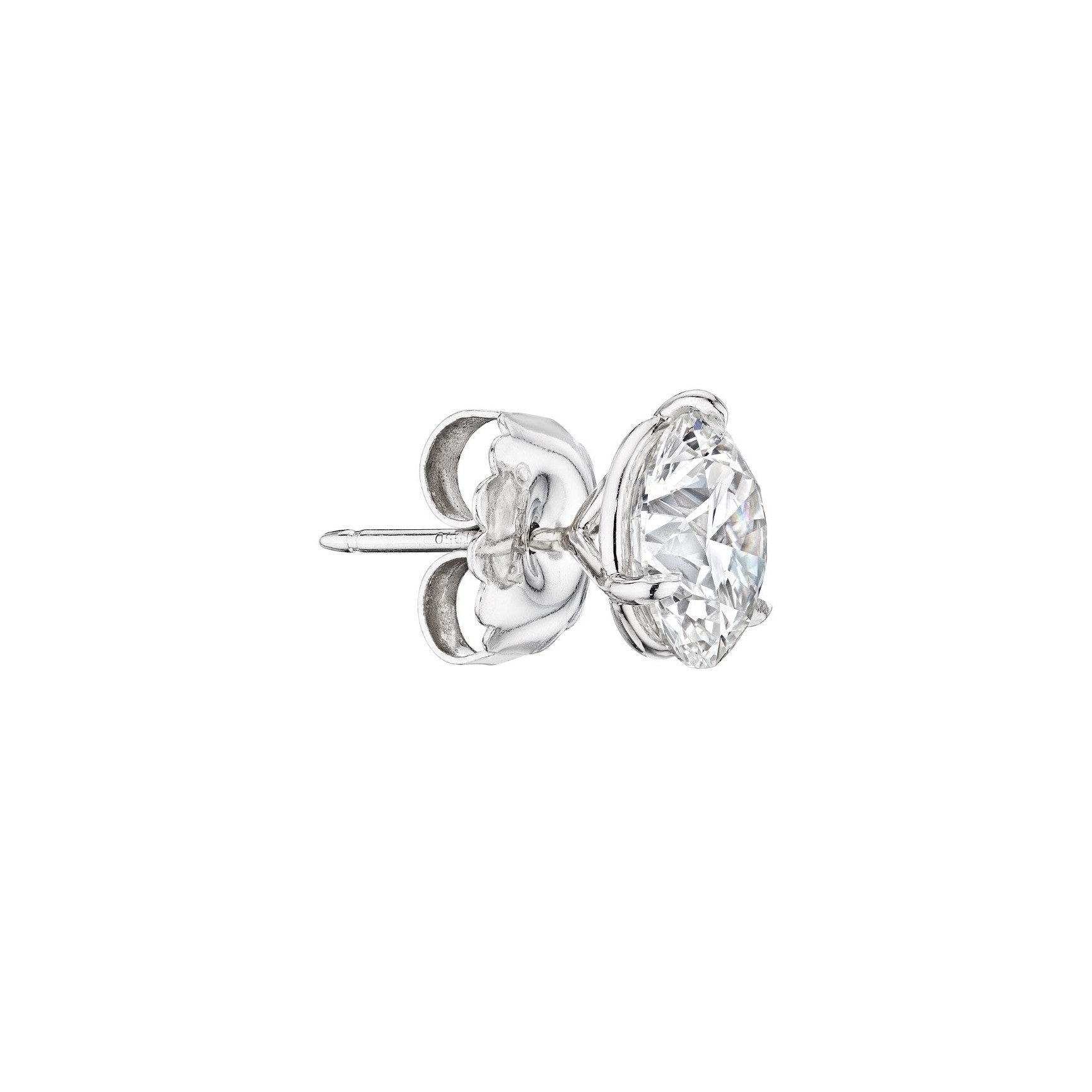 Four-prong round brilliant diamond stud earring with butterfly back