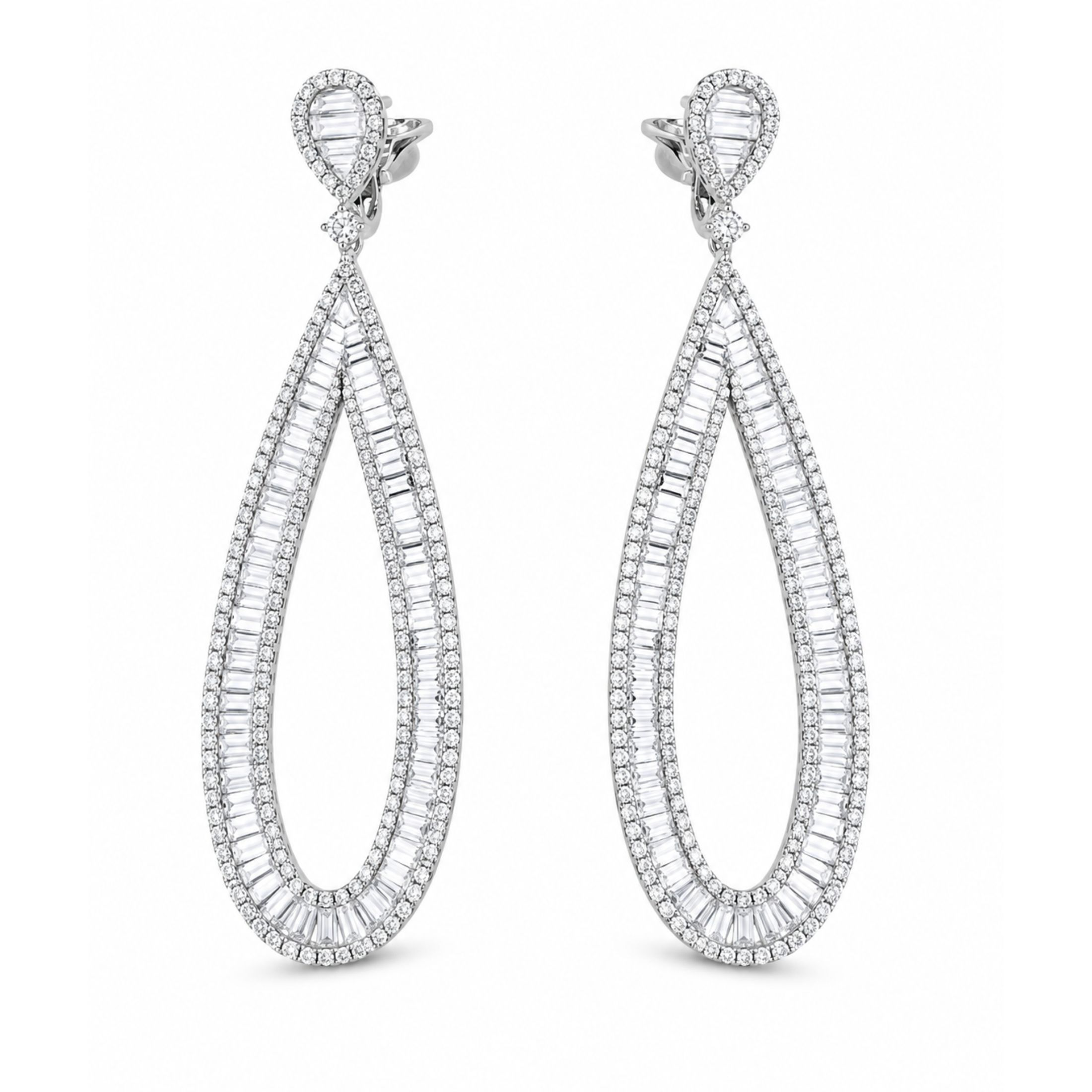 Qirelle 9.32 Carat Diamond Drop Earrings in 18K White Gold