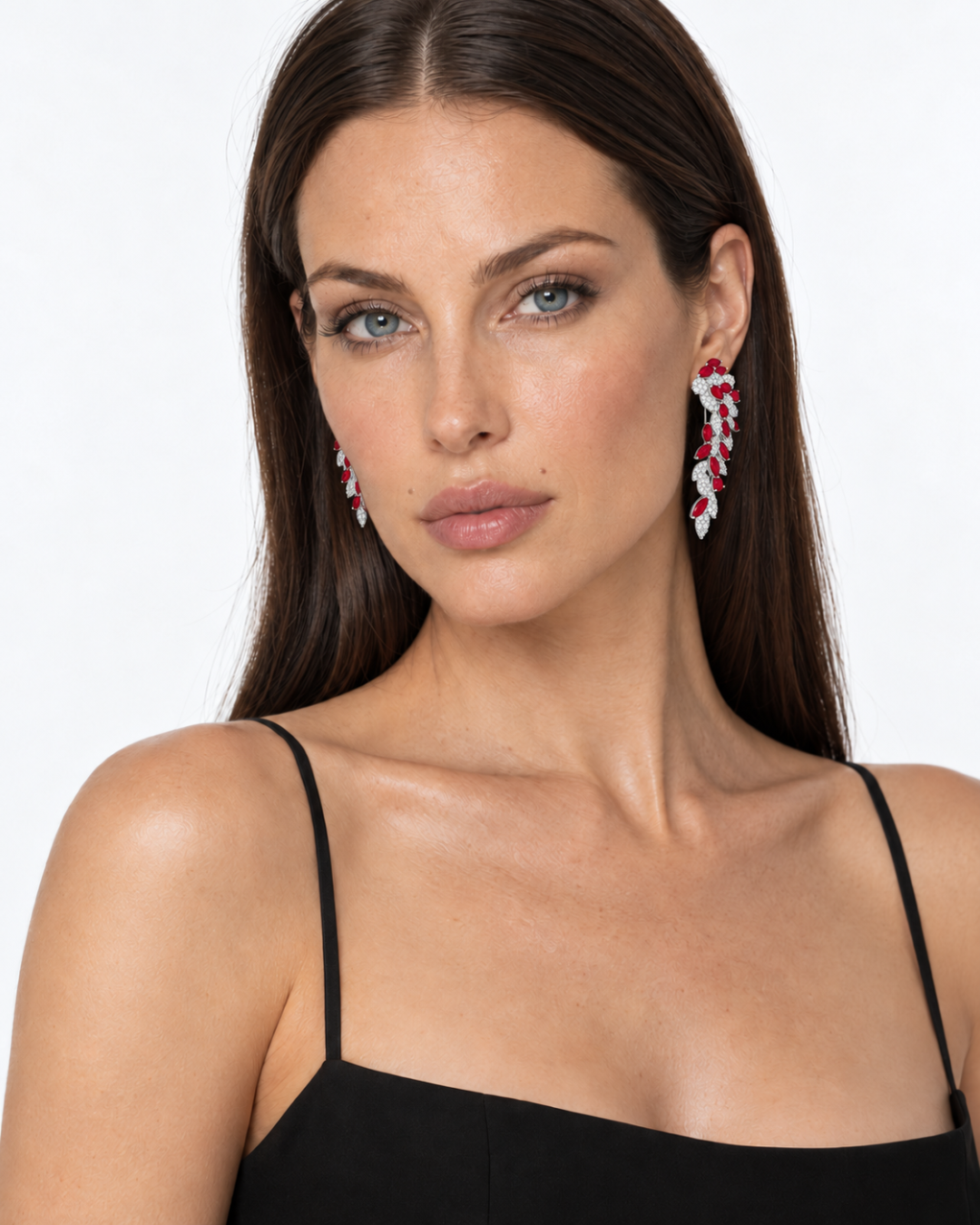 Moonlit Embers 20.18 Carat Ruby & Diamond Dangle Earrings in 18K White Gold