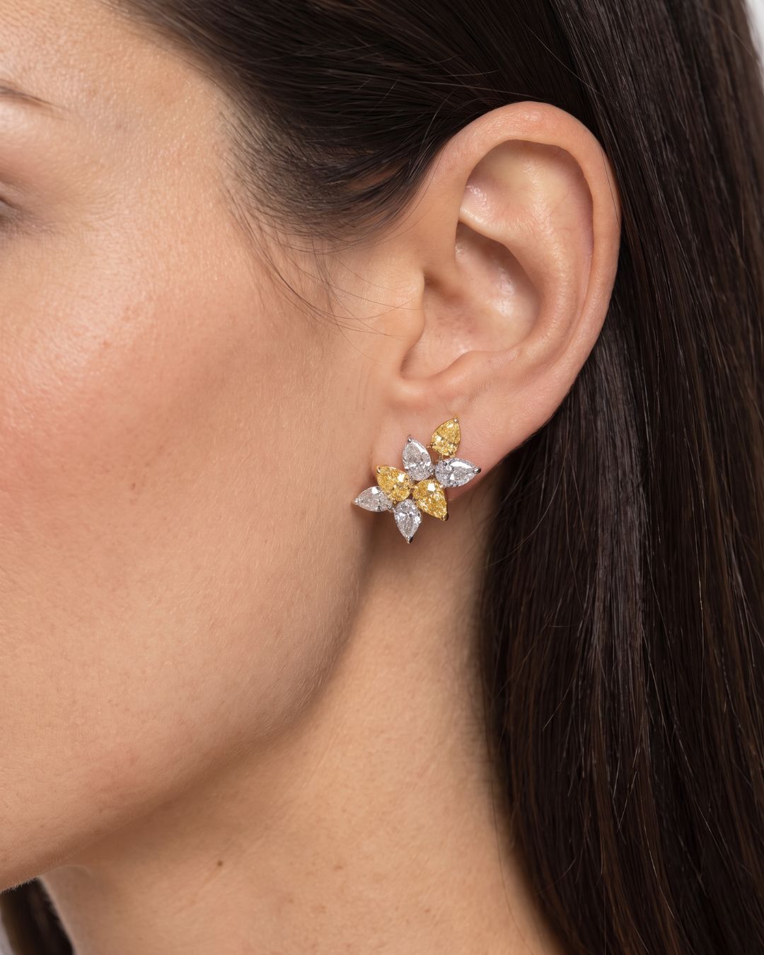Leviev Hale 7.10 Carat Yellow & White Cluster Diamond Earrings in 18K Gold, additional view 3