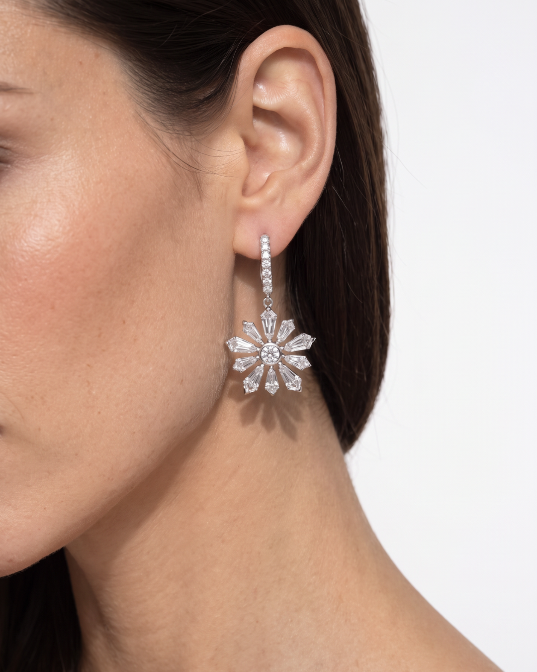 Winter Petal 4.71 Carat Kite Diamond Drop Earrings in 18K White Gold