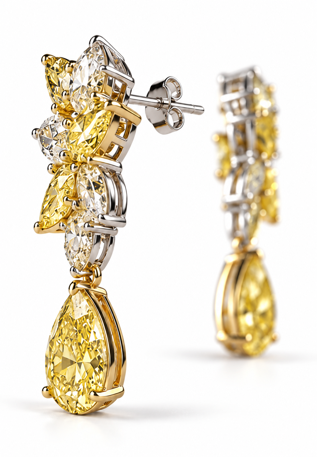 Hale Yellow & White Diamond Cluster Drop Earrings in 18K White and Yellow Gold