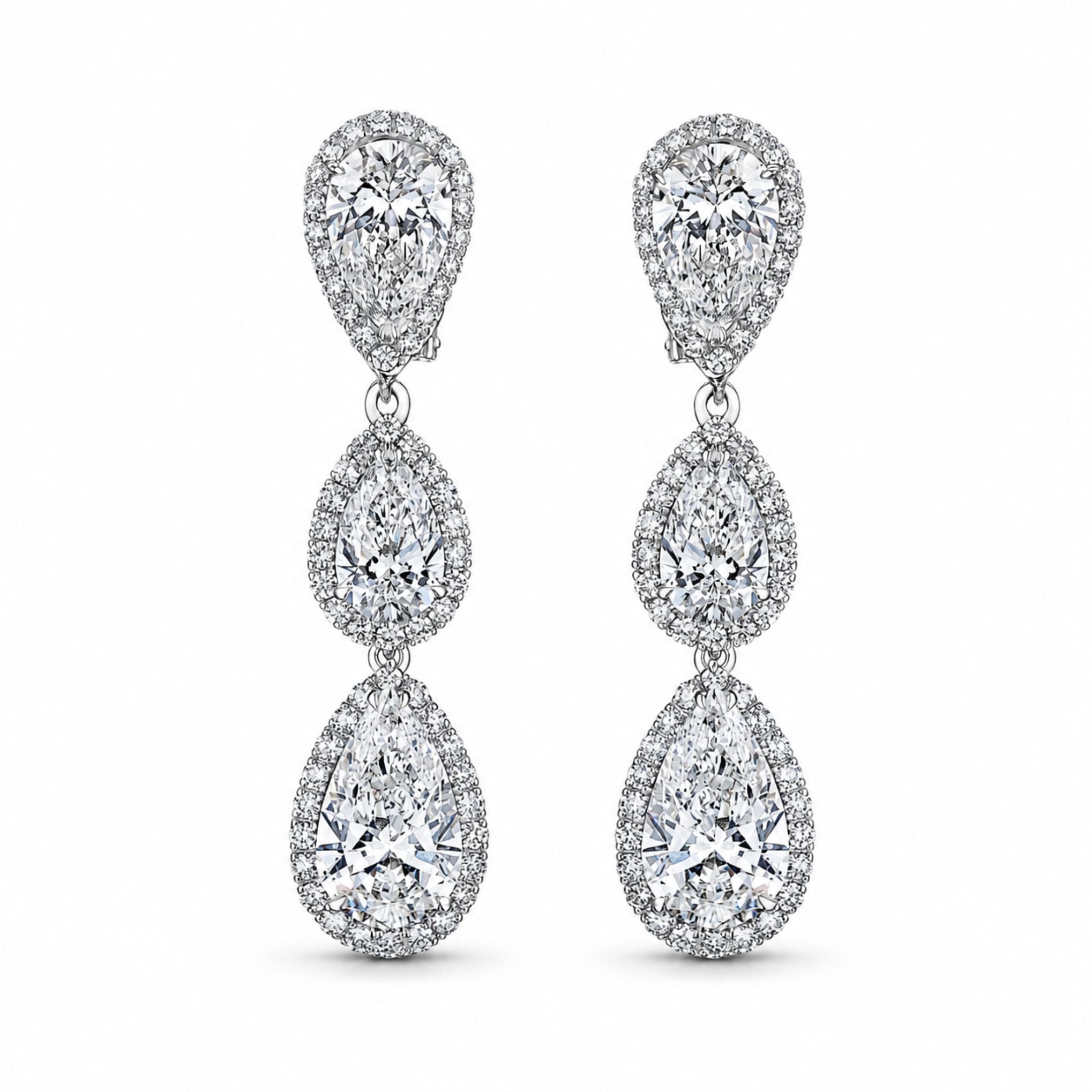 Venat 22.47 Carat Pear Shape Diamond Drop Earrings in Platinum & 18K White Gold