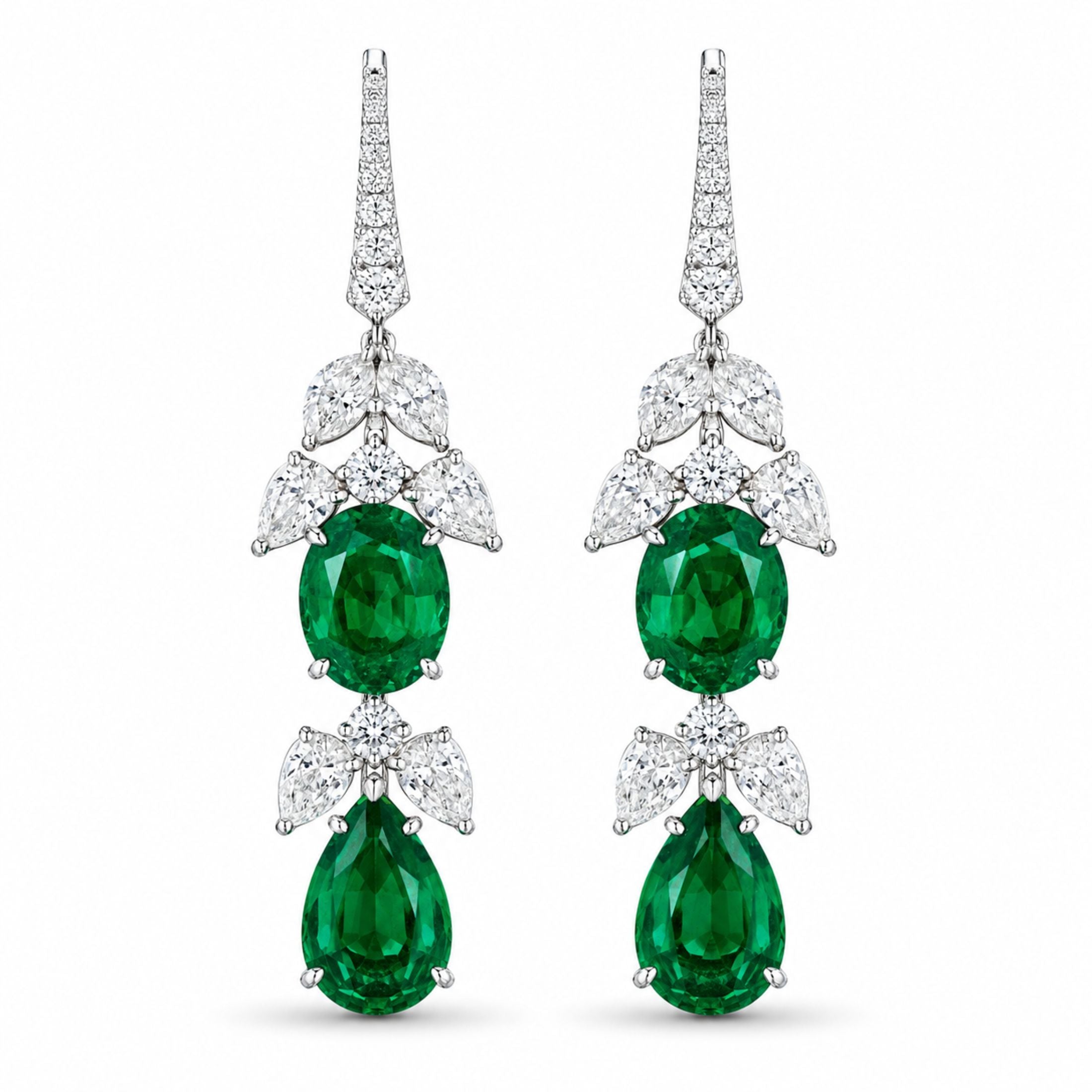Eden Cathedral 22.31 Carat Emerald Drop Earrings in 18K White Gold