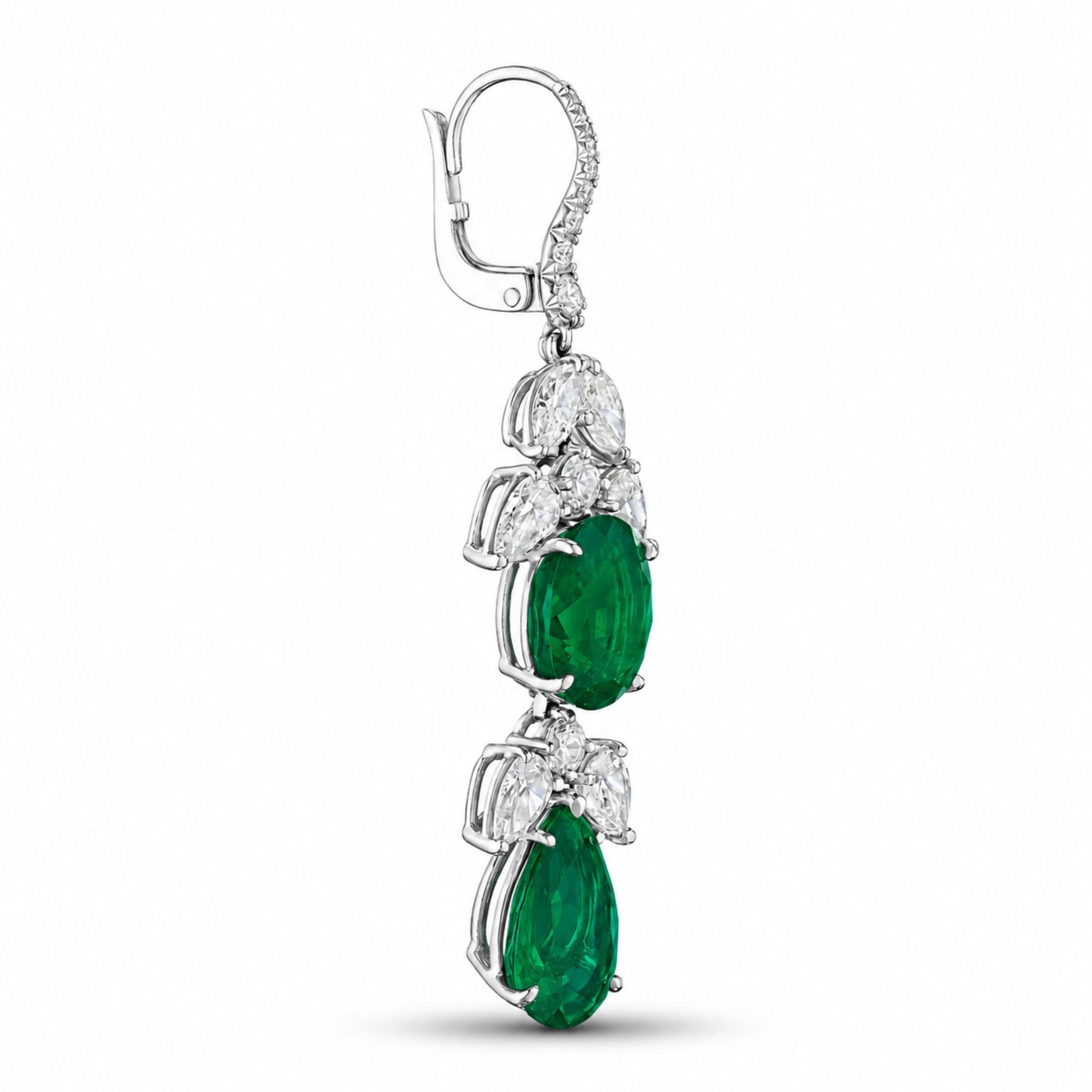 Eden Cathedral 22.31 Carat Emerald Drop Earrings in 18K White Gold