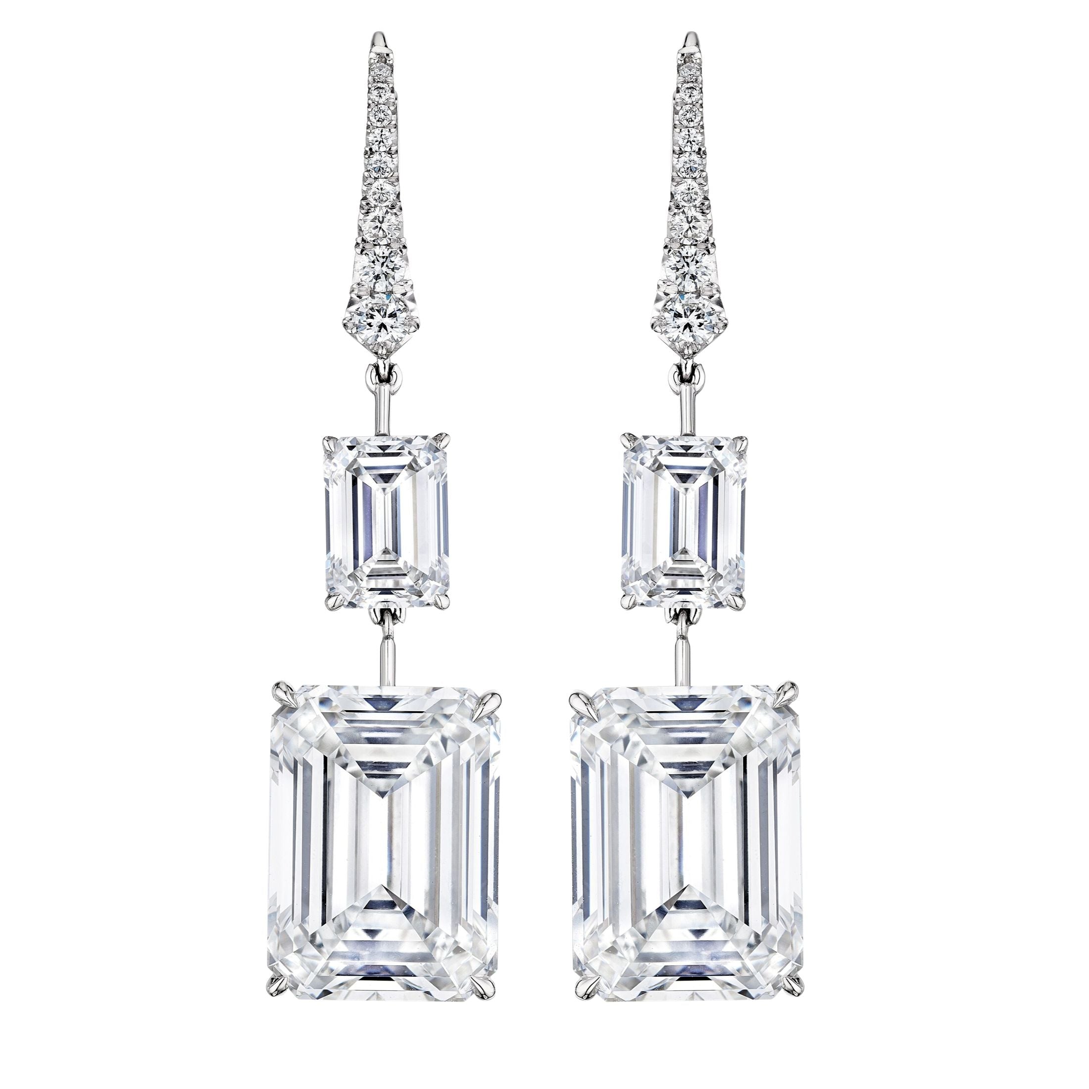 Edge of Light 26.29 Carat Emerald Cut Diamond Earrings in Platinum Leviev Earrings Leviev 