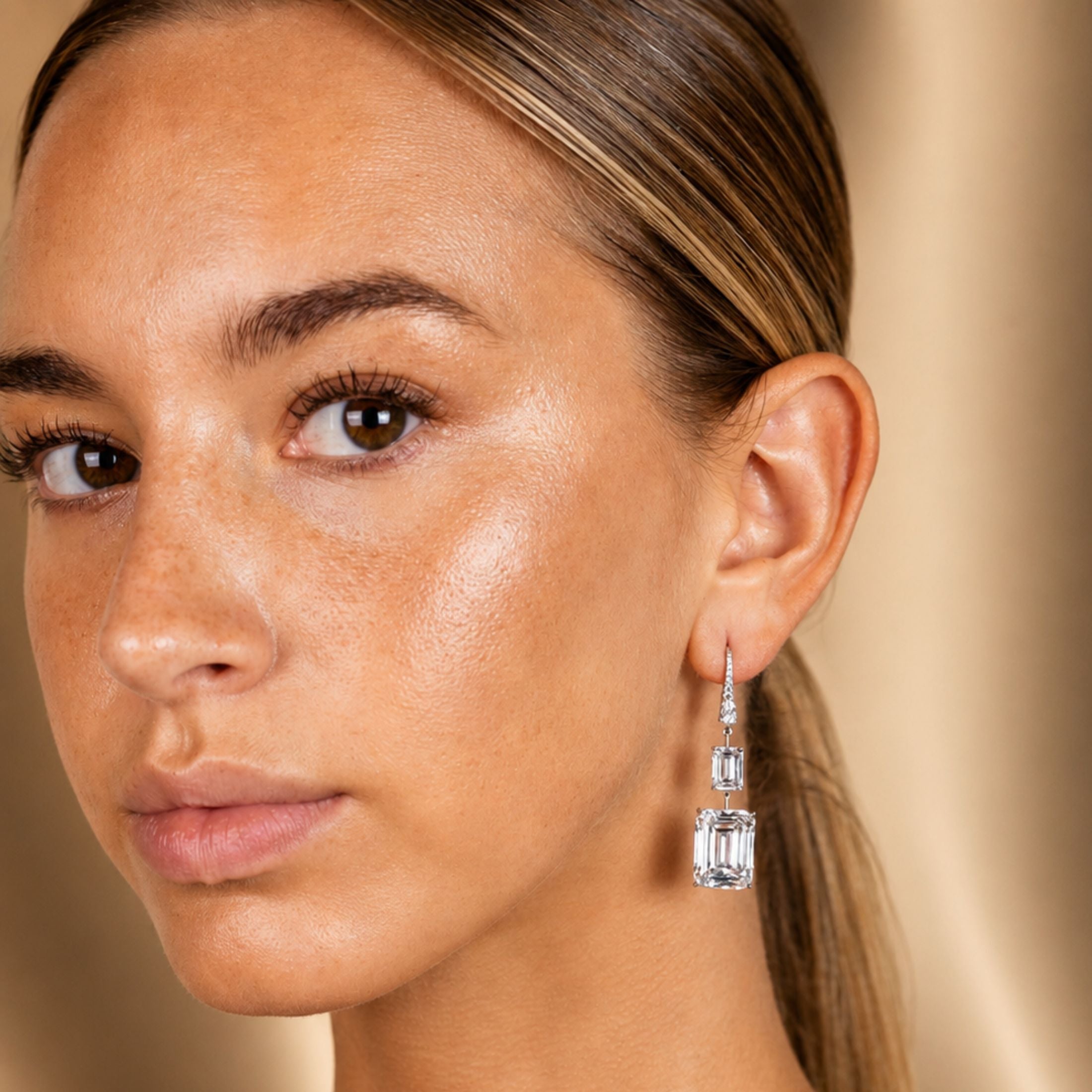 Edge of Light 26.29 Carat Emerald Cut Diamond Earrings in Platinum