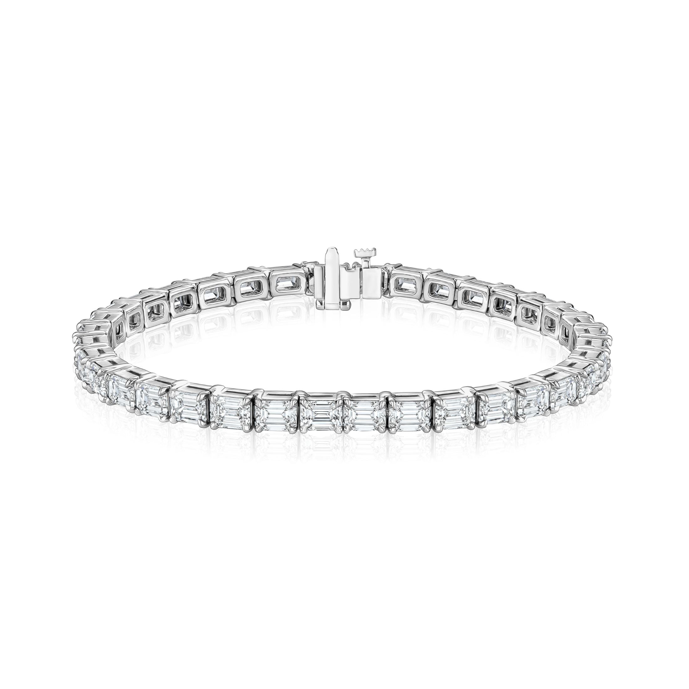 Eira 11.96 Carat Emerald Cut Diamond Tennis Bracelet in Platinum Leviev Bracelets Bracelet, Bracelets Leviev 