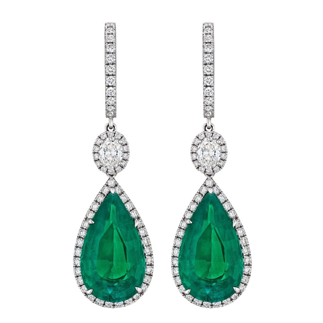 'Emerald Muse' Pear-Shaped Drop Earrings with Green Emeralds, 10 CT Leviev Earrings Earrings 'Emerald Muse' Pear-Shaped Drop Earrings with Green Emeralds, 10 CT Leviev Earrings Earrings