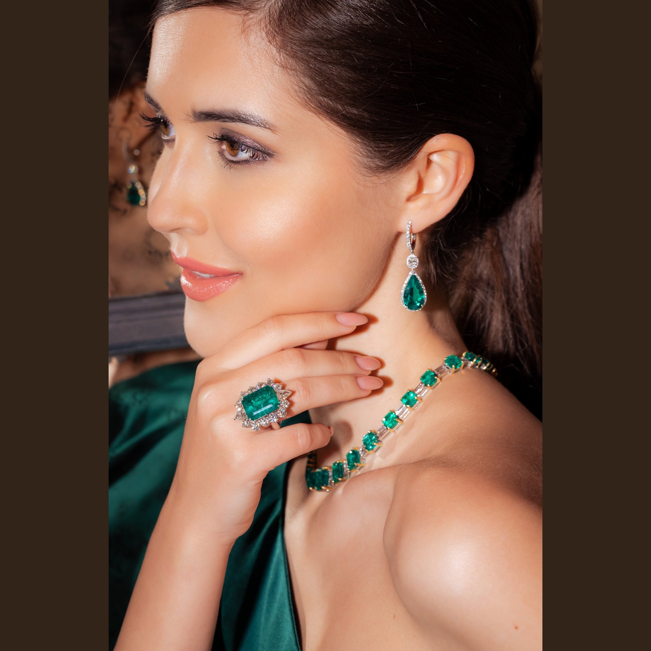'Emerald Muse' Pear-Shaped Drop Earrings with Green Emeralds, 10 CT Leviev Earrings Earrings 'Emerald Muse' Pear-Shaped Drop Earrings with Green Emeralds, 10 CT Leviev Earrings Earrings