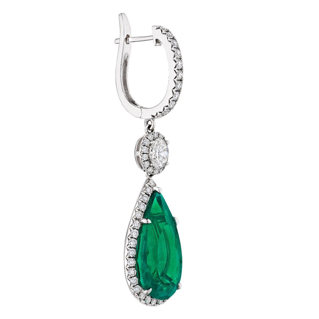'Emerald Muse' Pear-Shaped Drop Earrings with Green Emeralds, 10 CT Leviev Earrings Earrings 'Emerald Muse' Pear-Shaped Drop Earrings with Green Emeralds, 10 CT Leviev Earrings Earrings