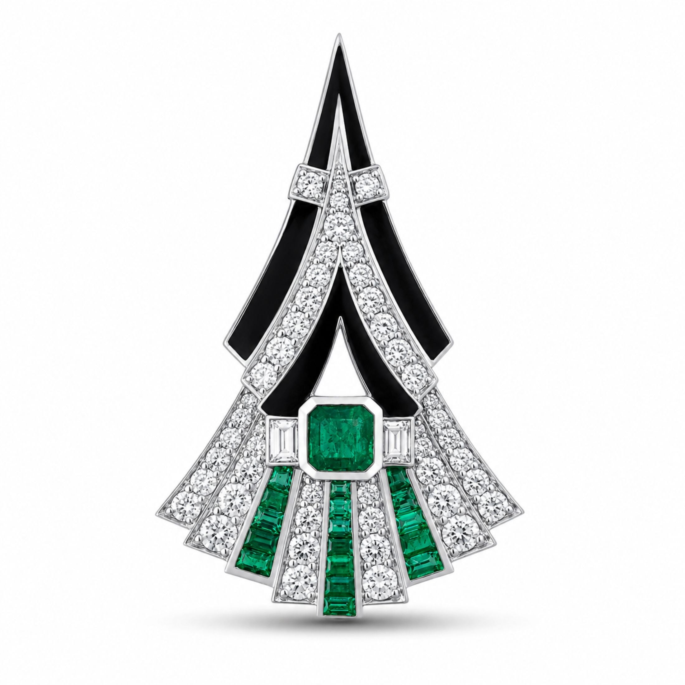 Emerald Noir Column 3.77 Carat Daimond Brooch
