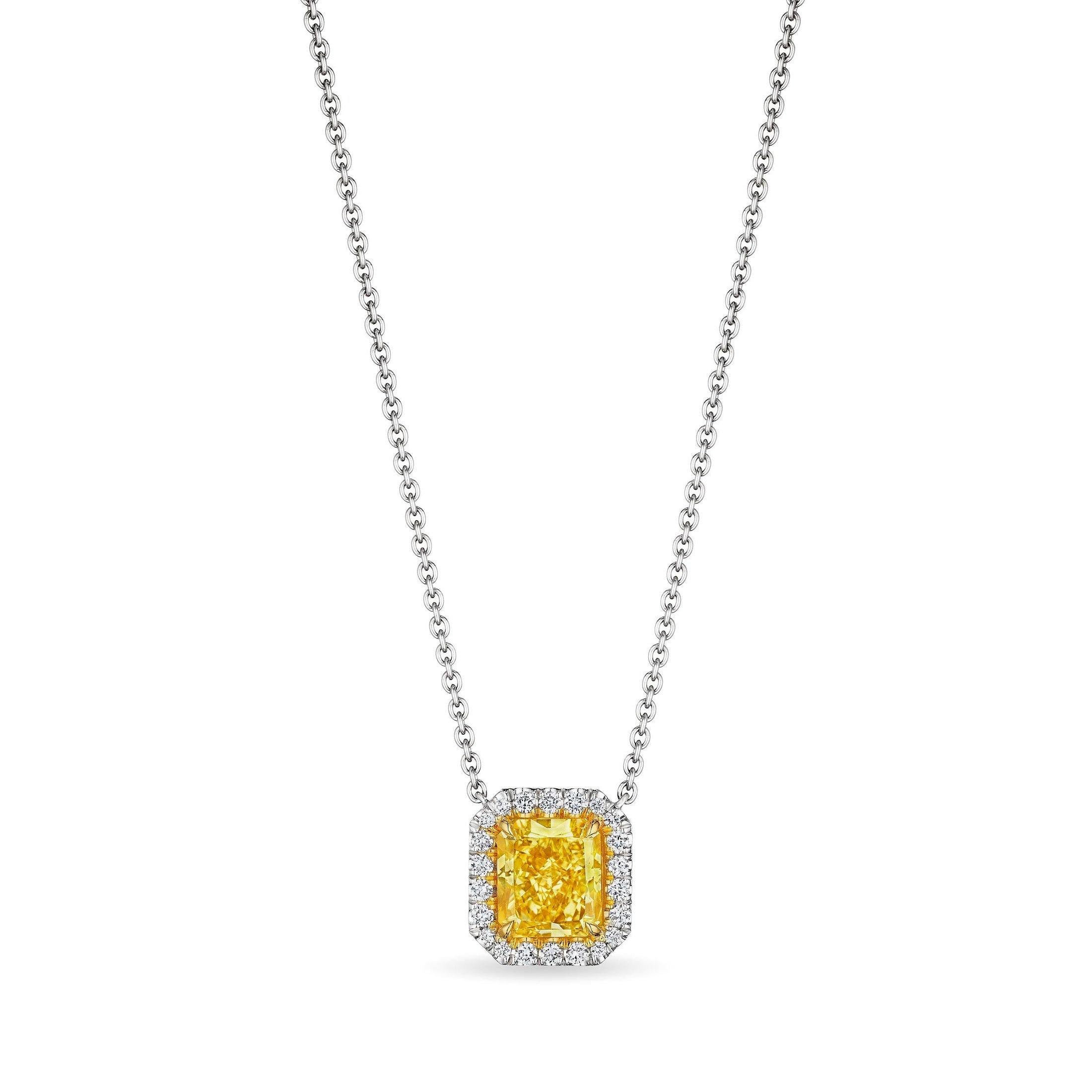 Fancy Intense Yellow Radiant Cut Diamond Pendant, 3 CT Leviev Necklaces Necklaces Leviev 