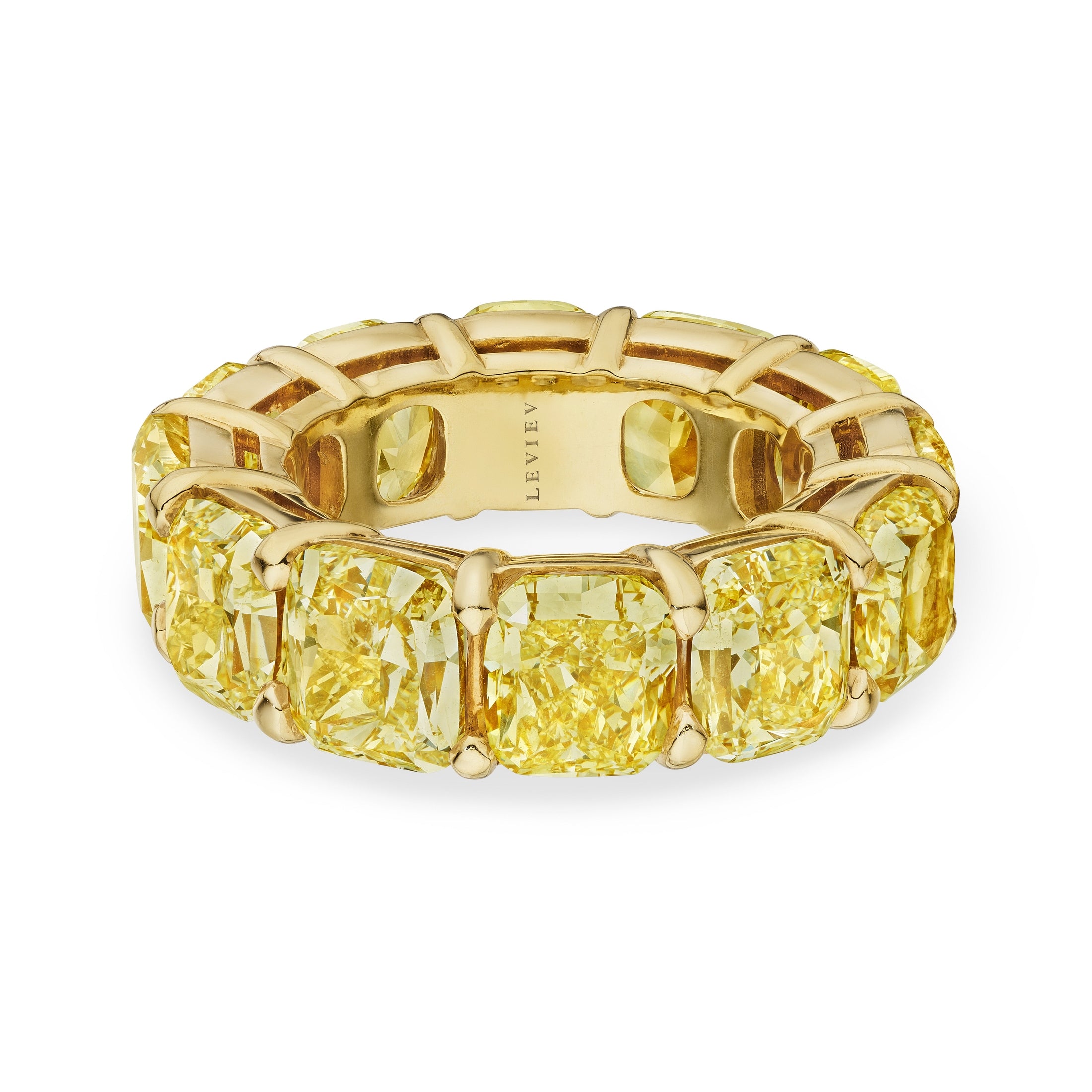 Fancy Yellow Cushion Cut Diamond Eternity Band, 18 CT Leviev Rings Rings Fancy Yellow Cushion Cut Diamond Eternity Band, 18 CT Leviev Rings Rings