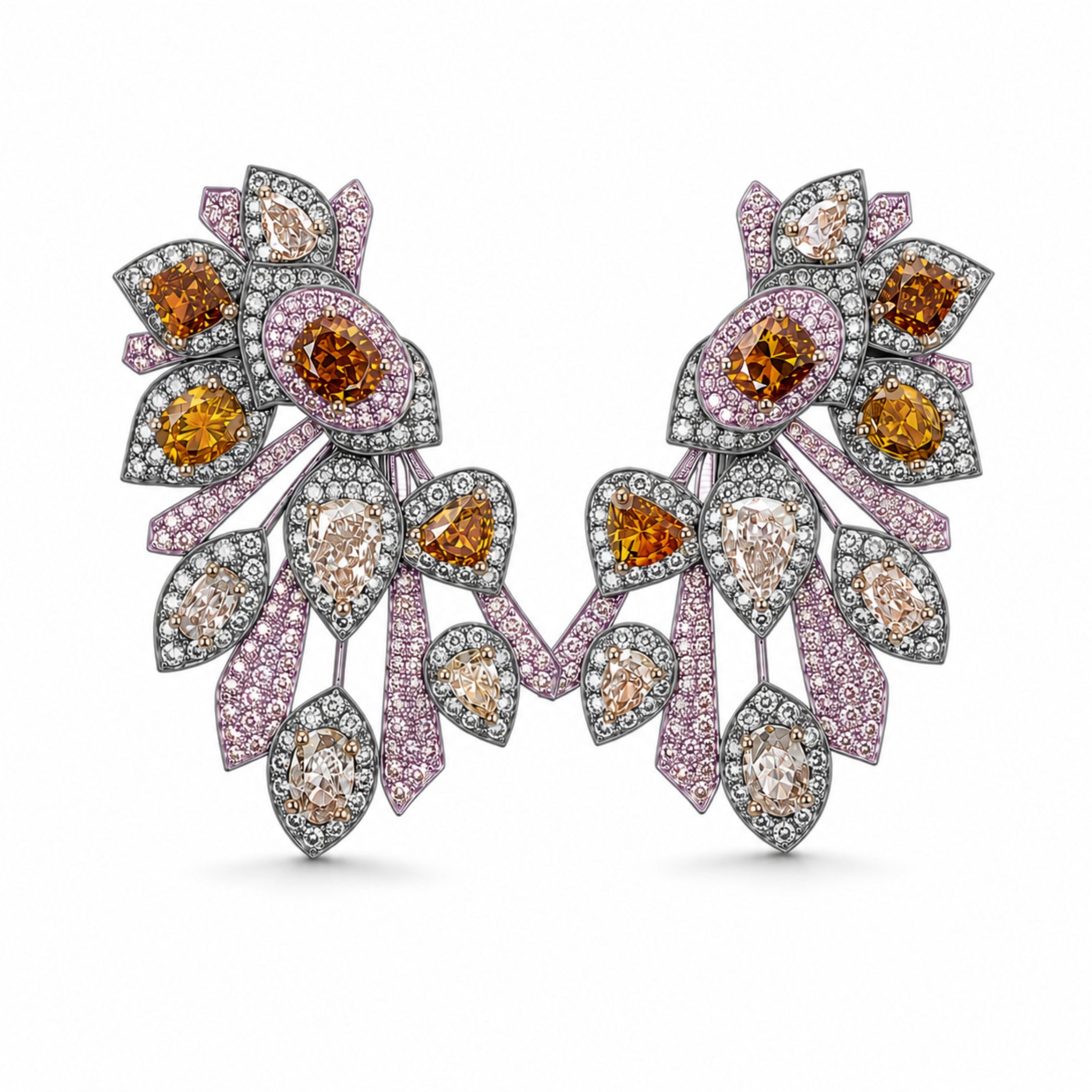 Fleur de Minuit 11.51 Carat Diamond Statement Earrings in 18K White Gold