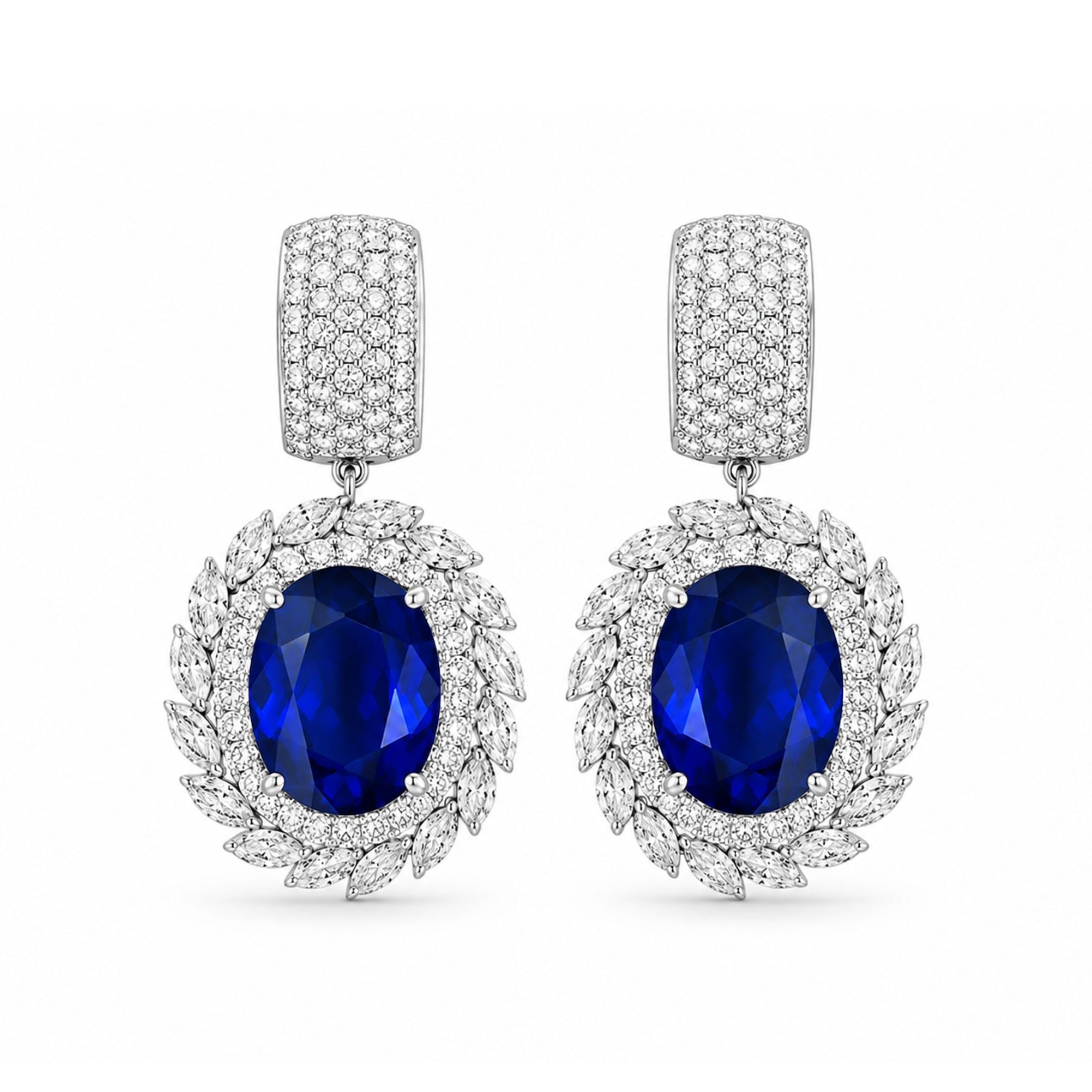 Fleur du Roi 28.05 Carat Sapphire & Diamond Drop Earrings in 18K White Gold