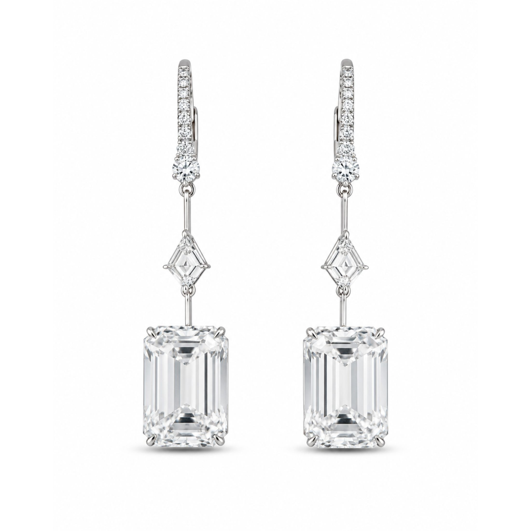 Galerie Vendôme 25.01 Carat Emerald Cut Diamond Drop Earrings in Platinum
