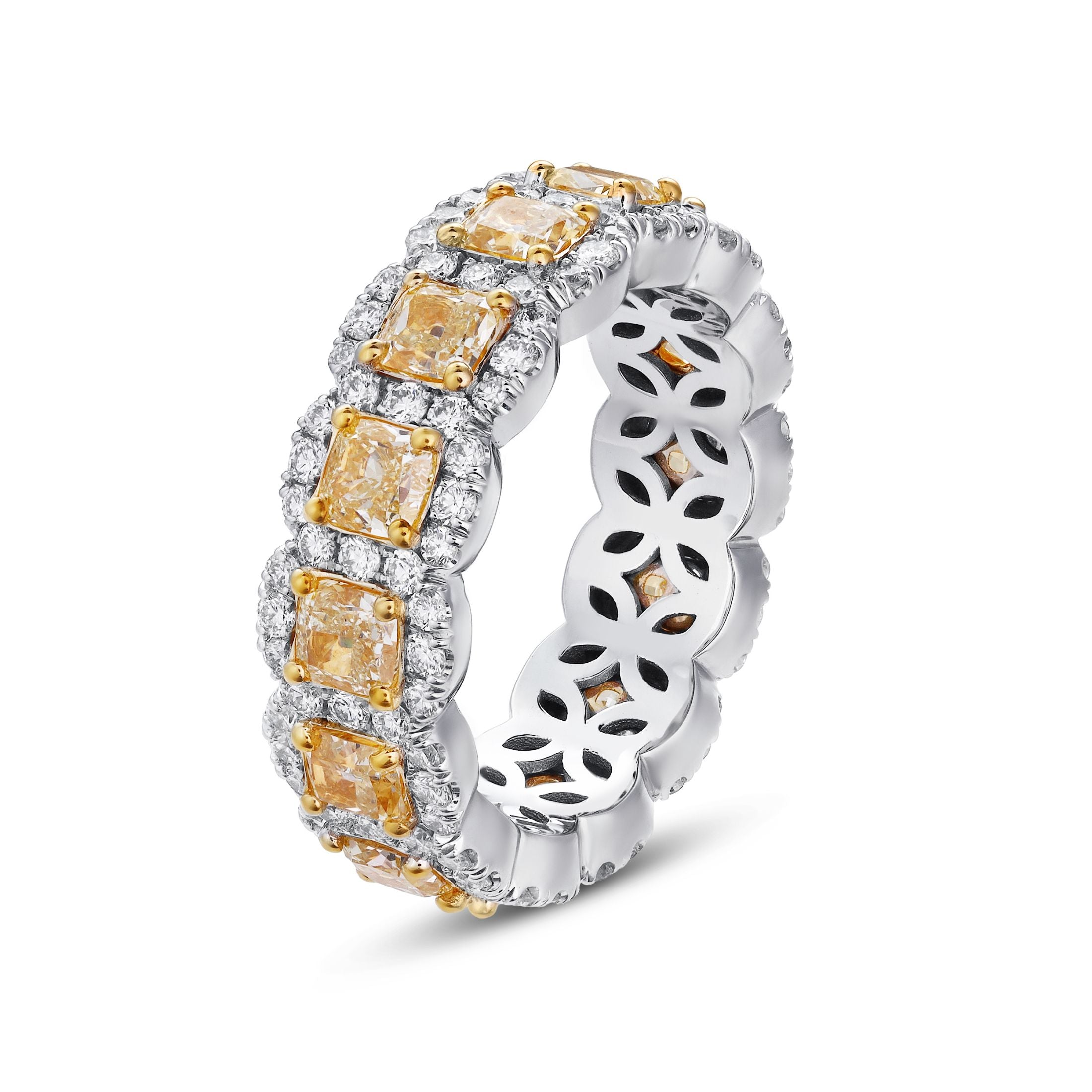 Genevieve 4.97 Carat Fancy Yellow Diamond Eternity Ring in 18K Gold