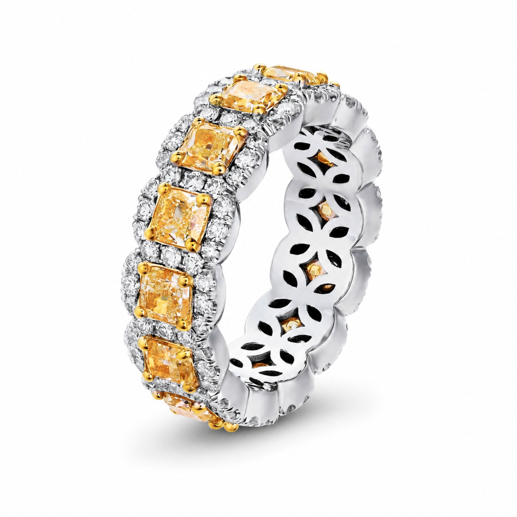 Genevieve 4.97 Carat Fancy Yellow Diamond Eternity Ring in 18K Gold