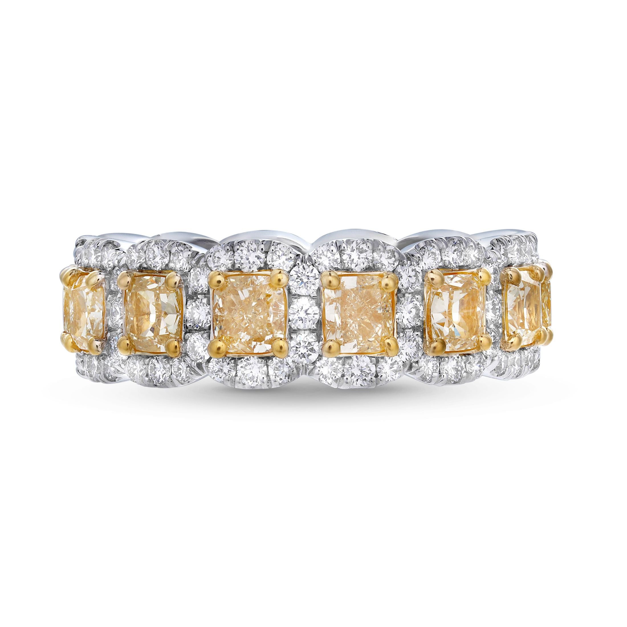 Genevieve 4.97 Carat Fancy Yellow Diamond Eternity Ring in 18K Gold