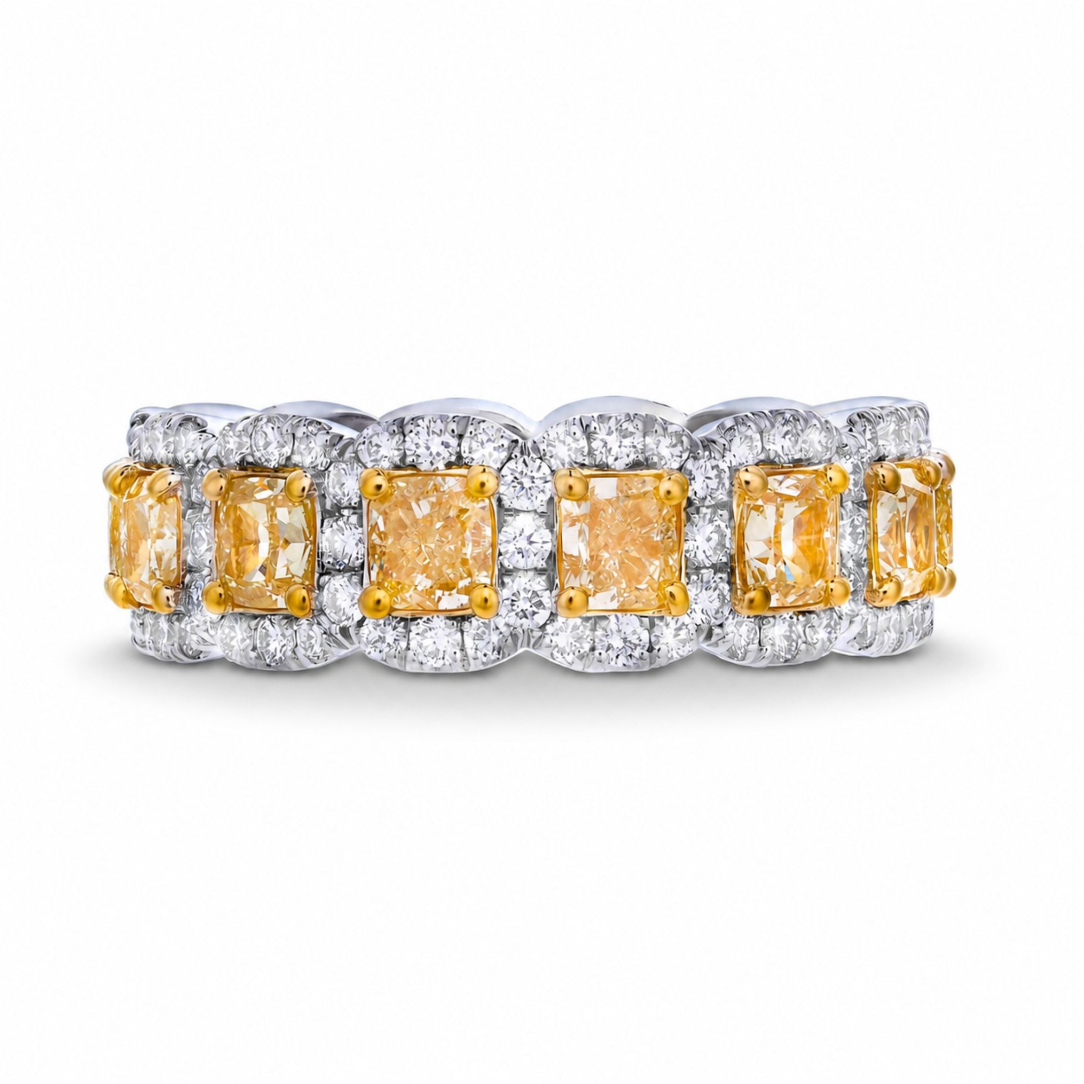 Genevieve 4.97 Carat Fancy Yellow Diamond Eternity Ring in 18K Gold