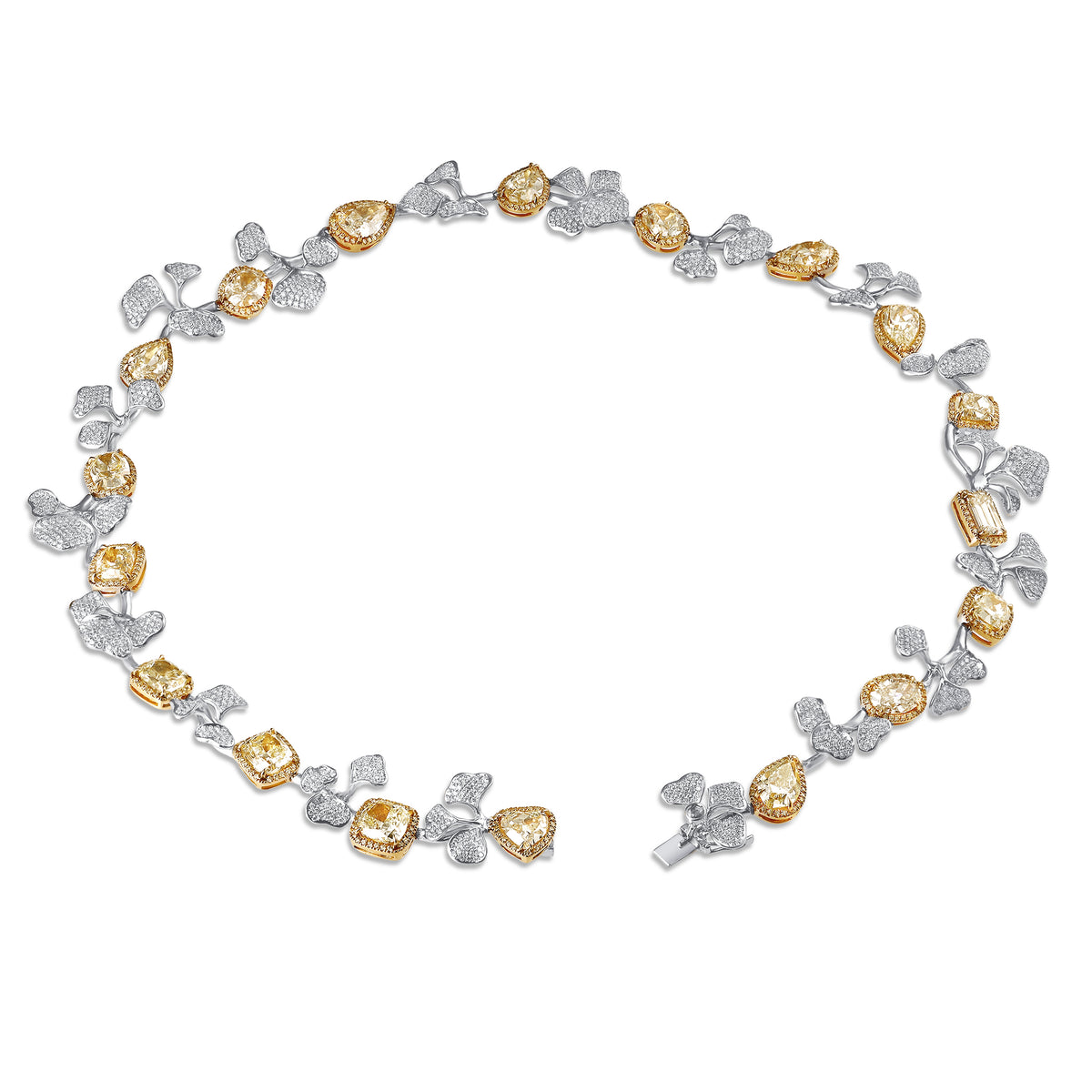 Leviev Ginkgo Boom necklace with 47.52ct yellow and white diamonds in 18K gold