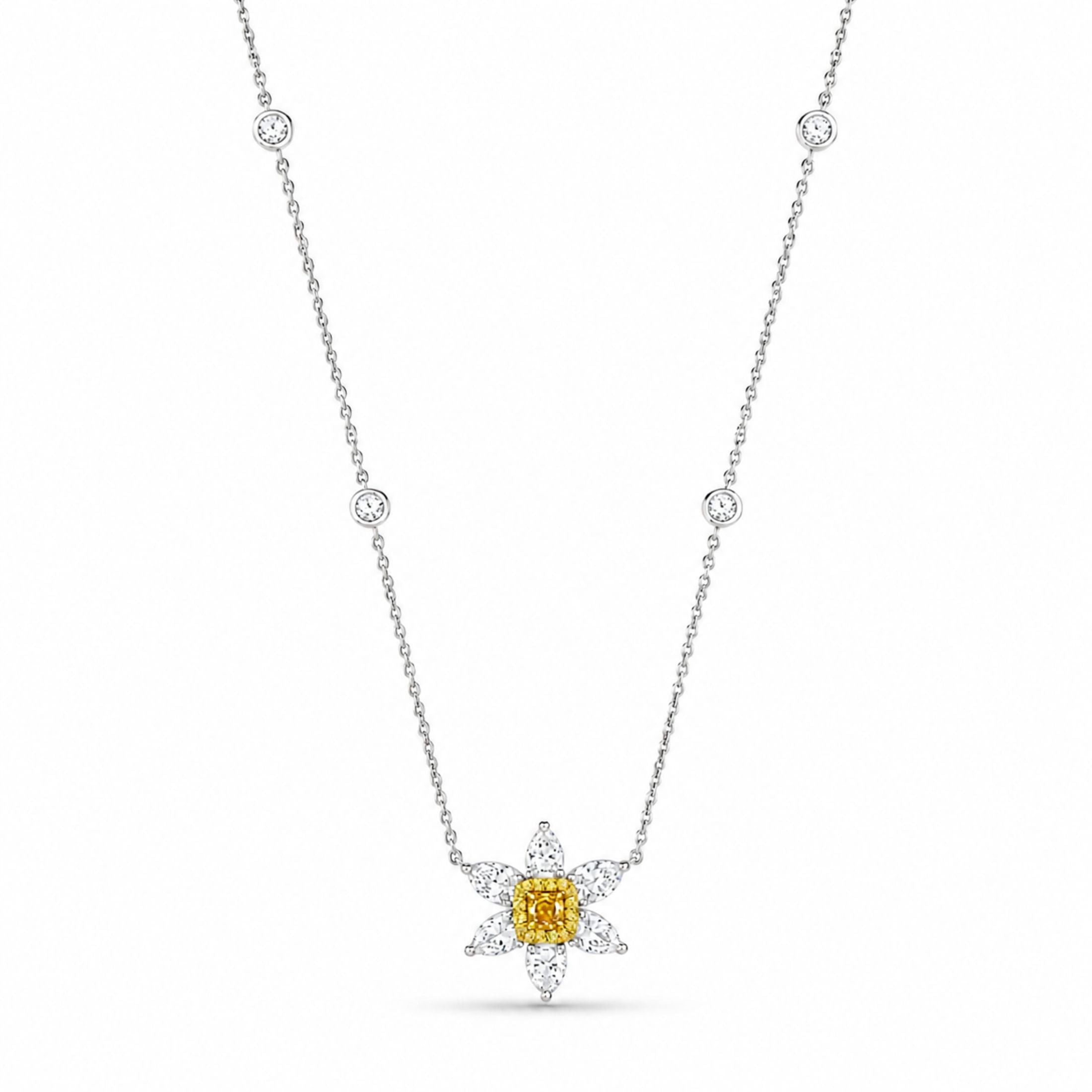 Golden Camellia 2.32 Carat Diamond Pendant Necklace In 18K White Gold & Platinum