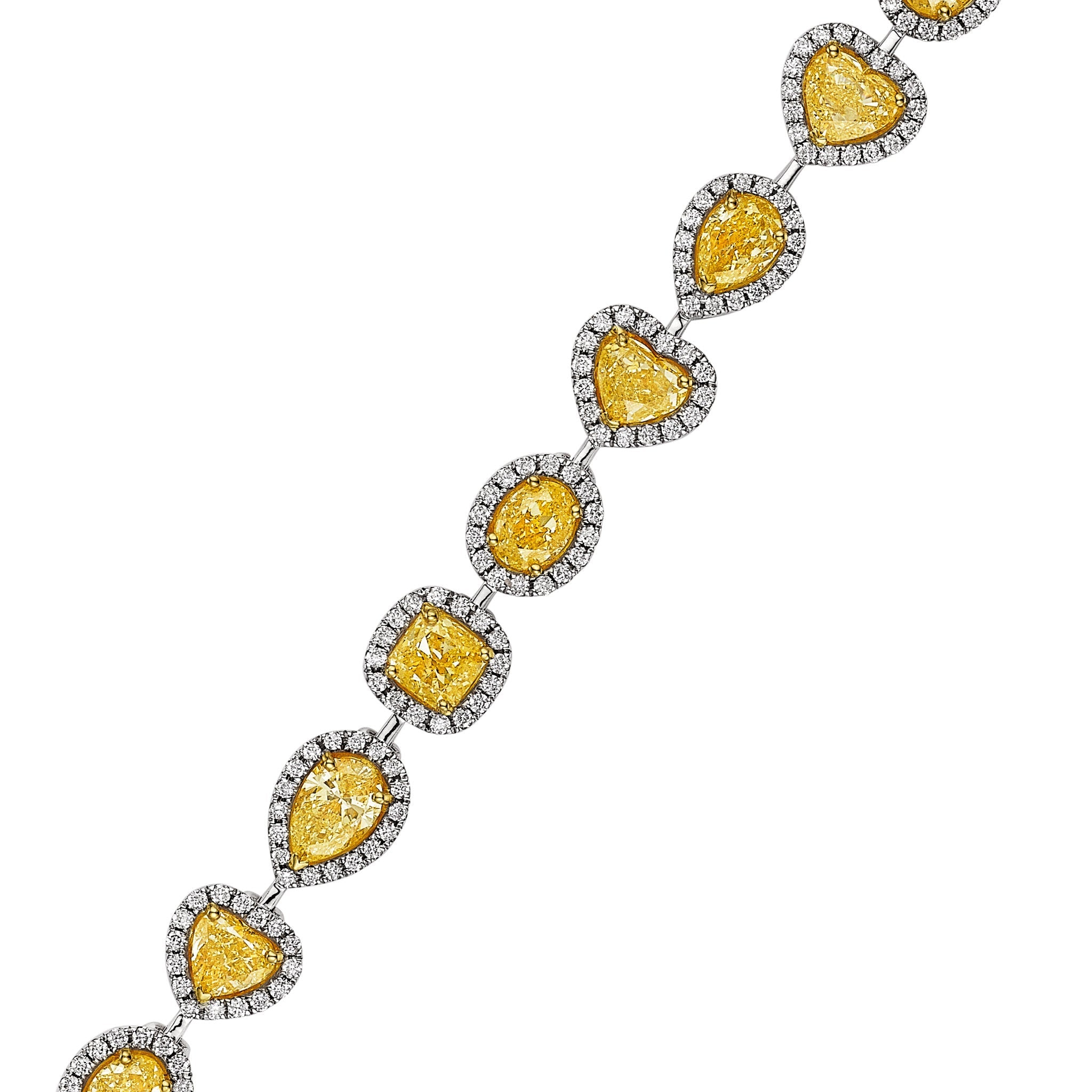 Close-up of Leviev vivid yellow diamond bracelet white gold double halo setting detail