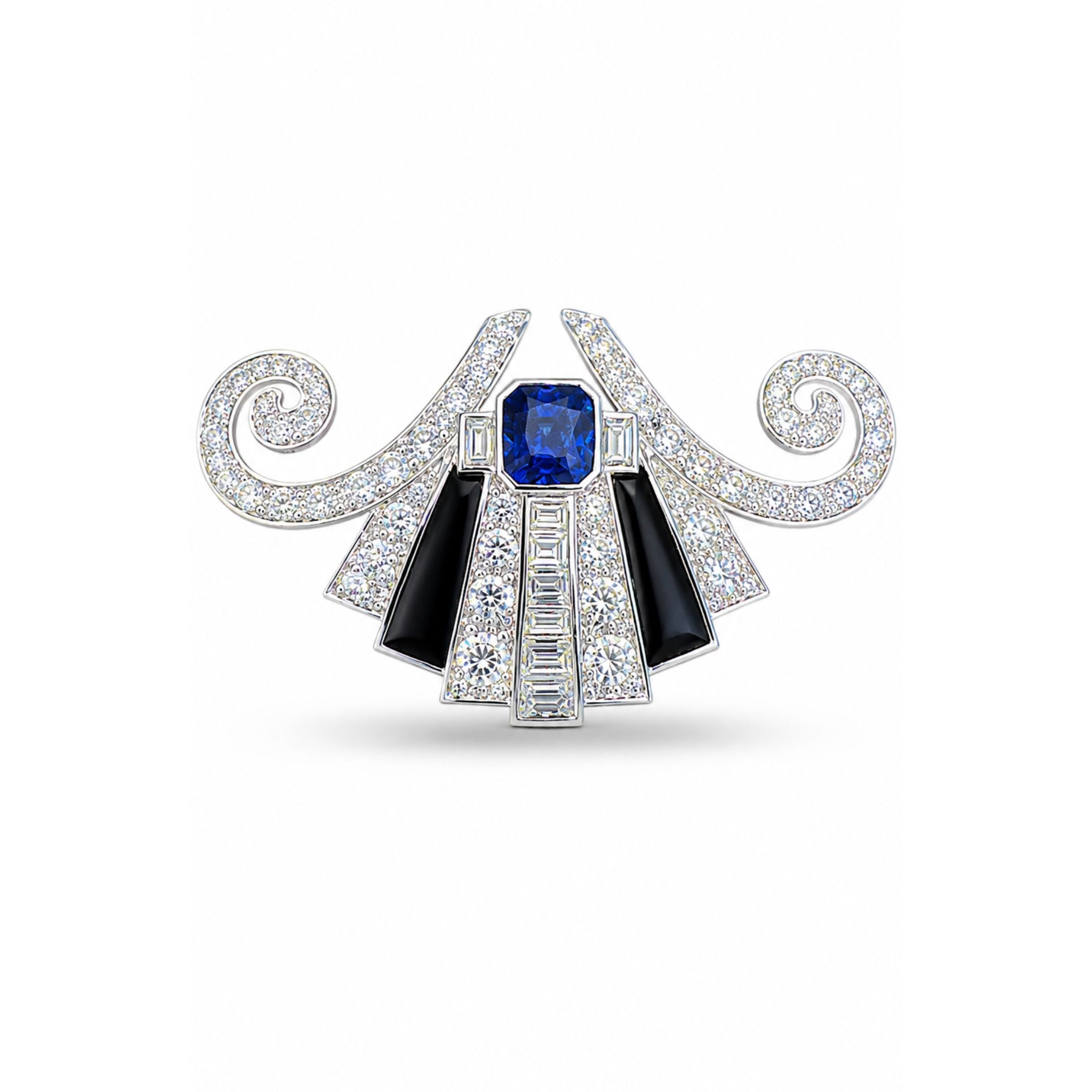 Gramercy 4.06 Carat Blue Sapphire & Diamond Brooch in 18K White Gold