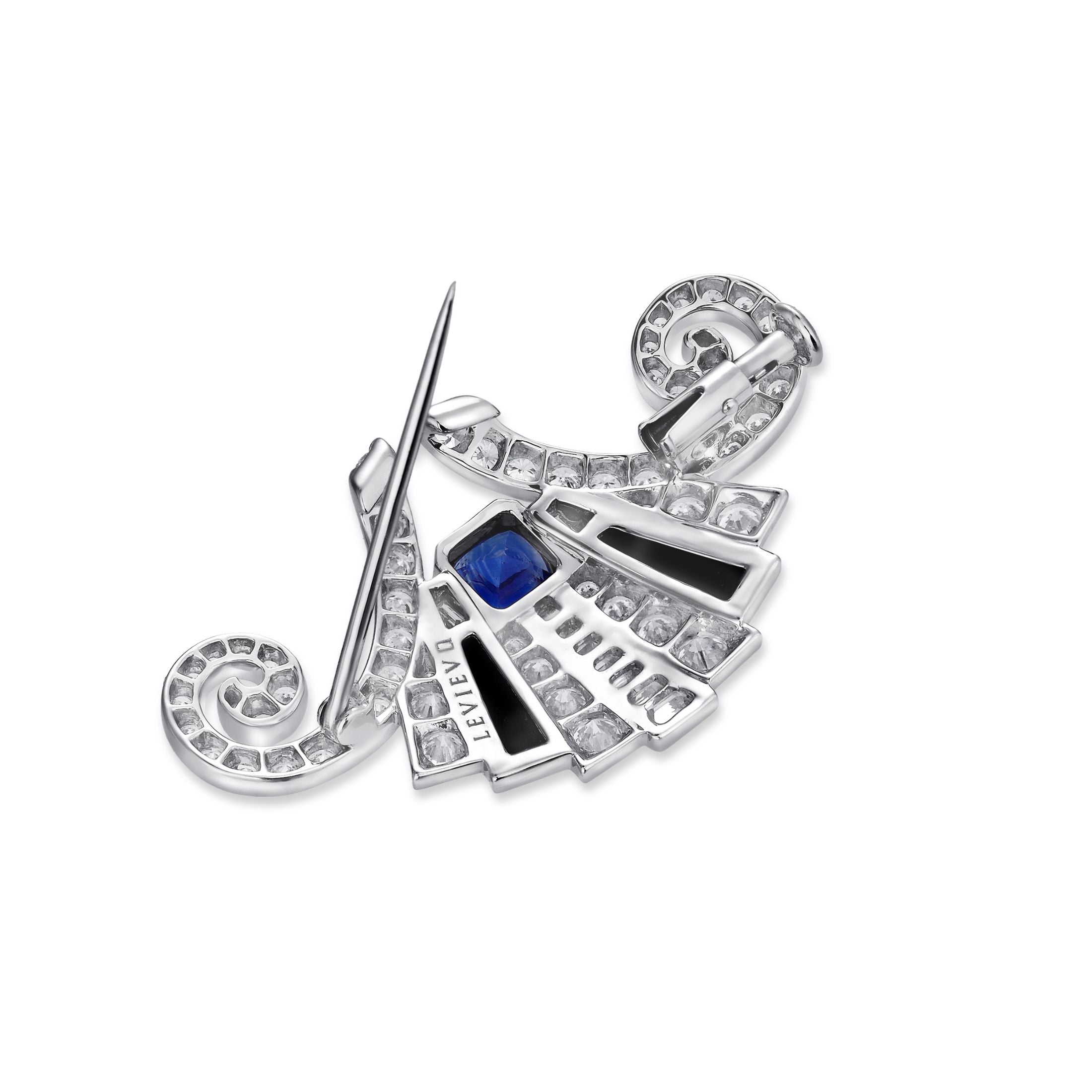 Gramercy 4.06 Carat Blue Sapphire & Diamond Brooch in 18K White Gold