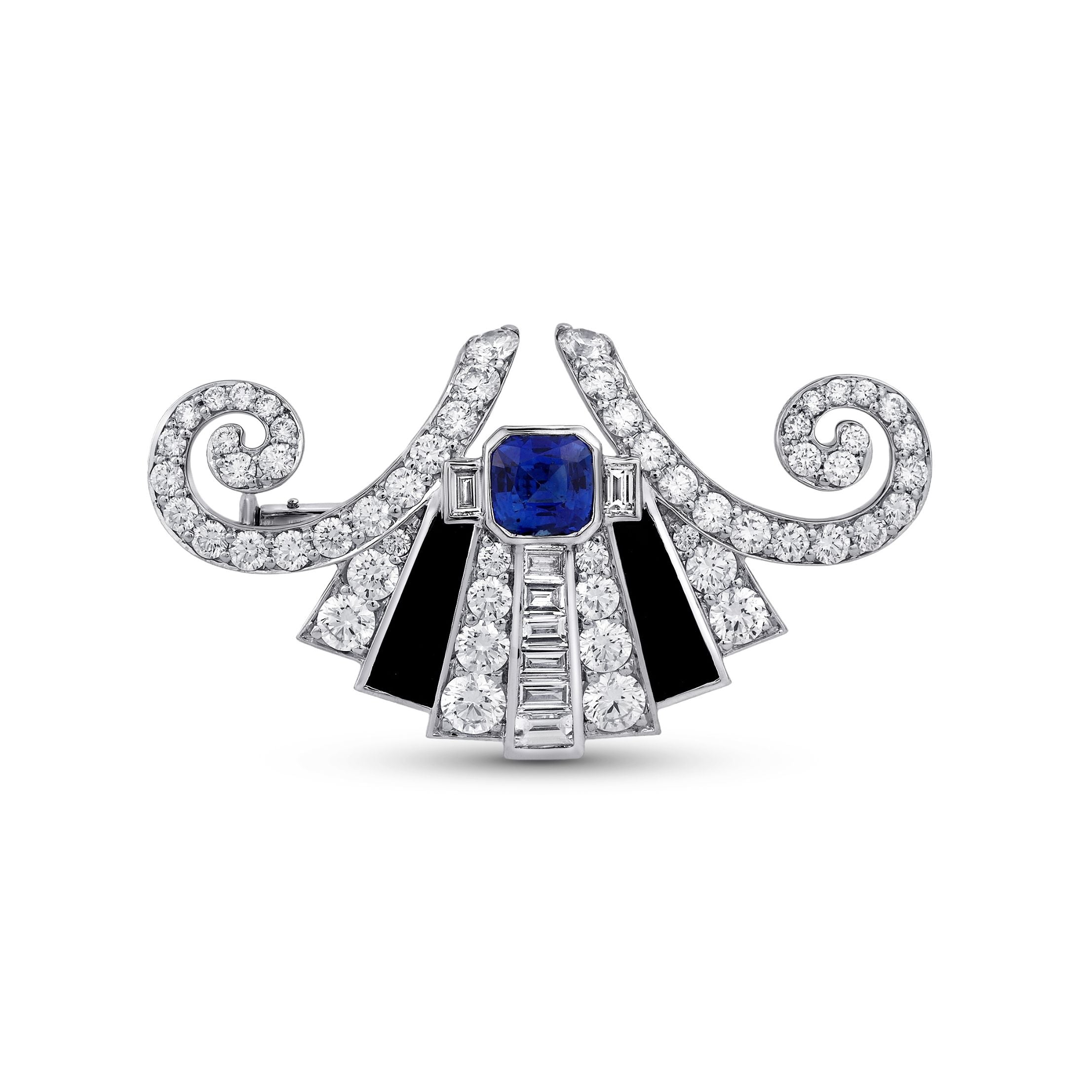 Gramercy 4.06 Carat Blue Sapphire & Diamond Brooch in 18K White Gold