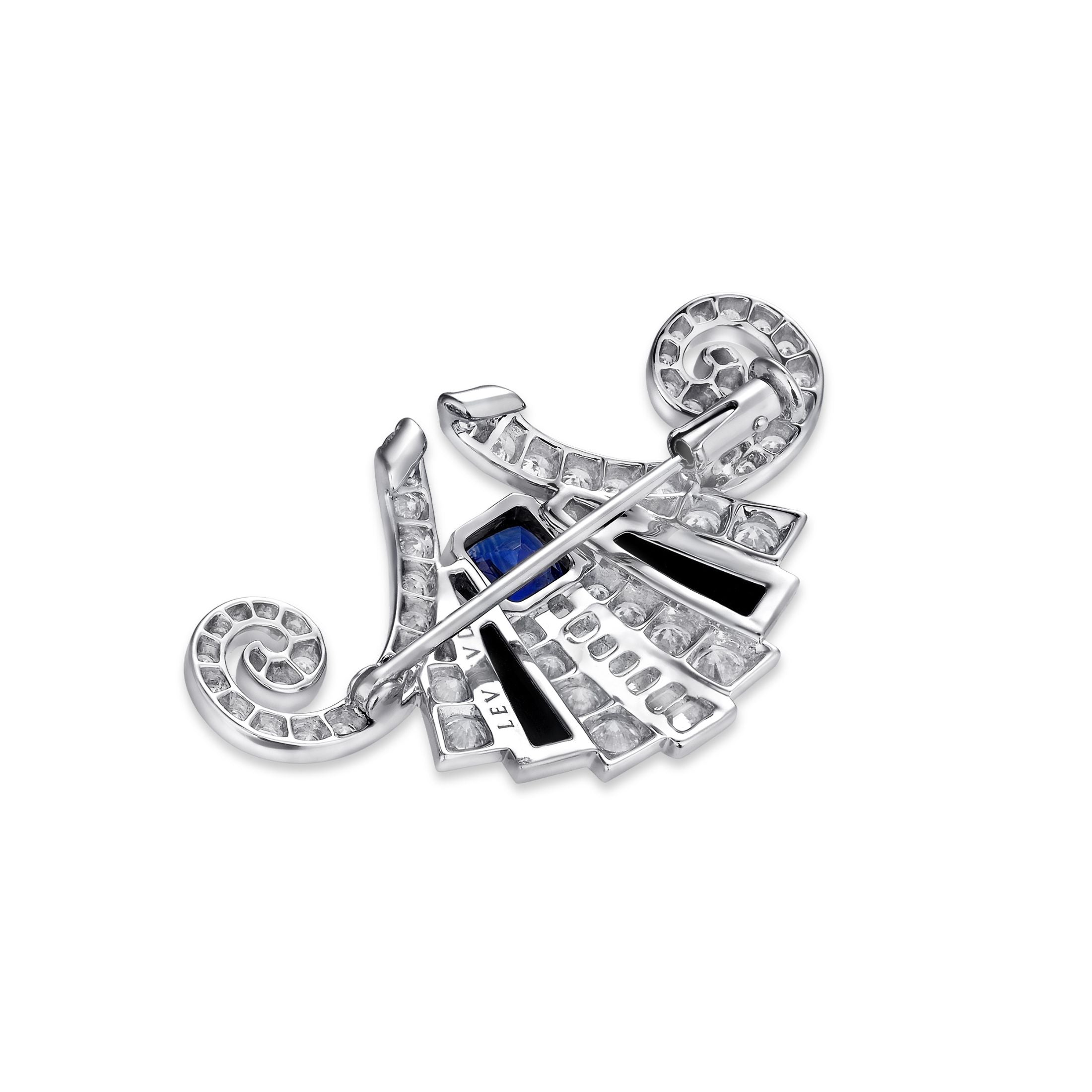 Gramercy 4.06 Carat Blue Sapphire & Diamond Brooch in 18K White Gold
