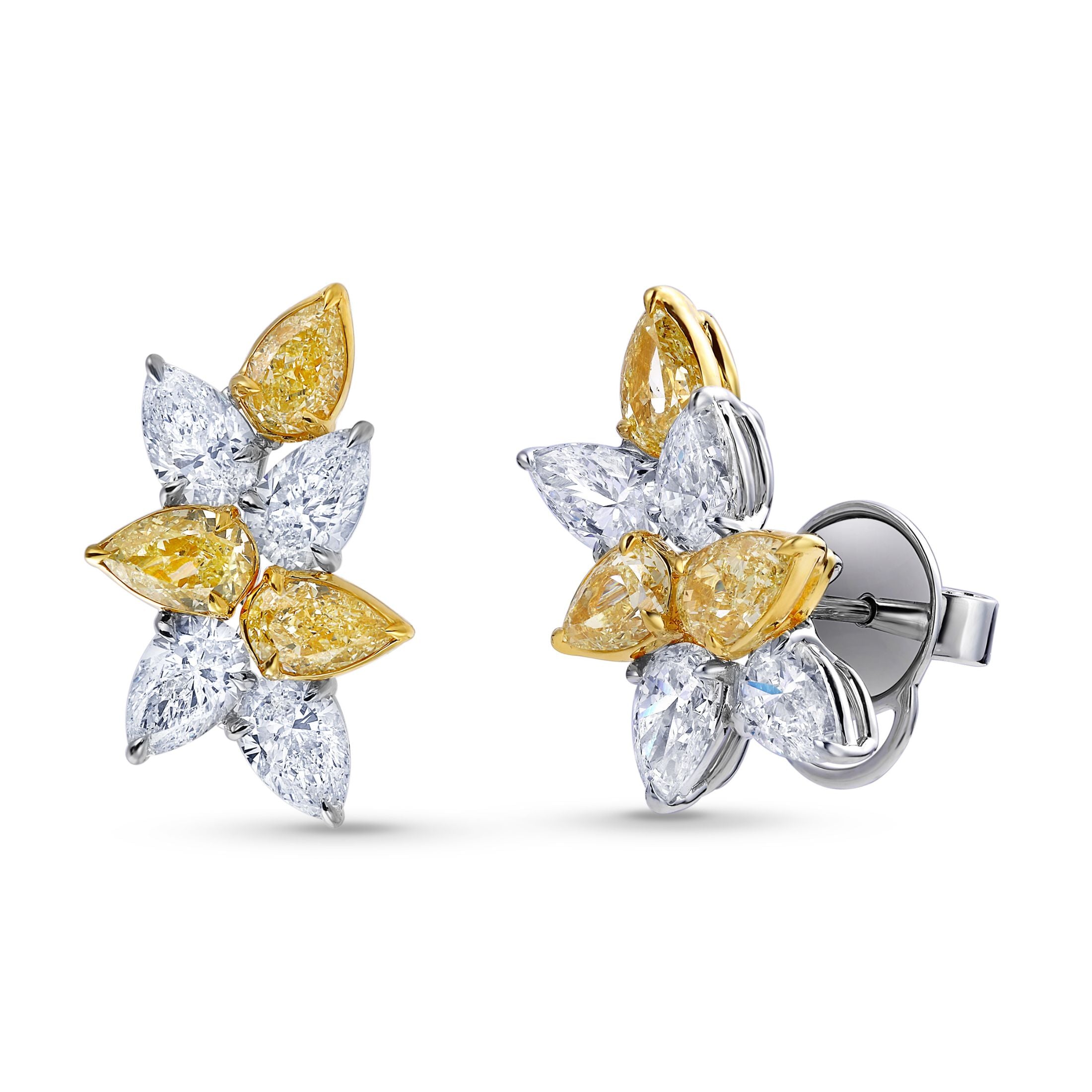Hale 7.10 Carat Yellow & White Cluster Diamond Earrings in 18K Gold