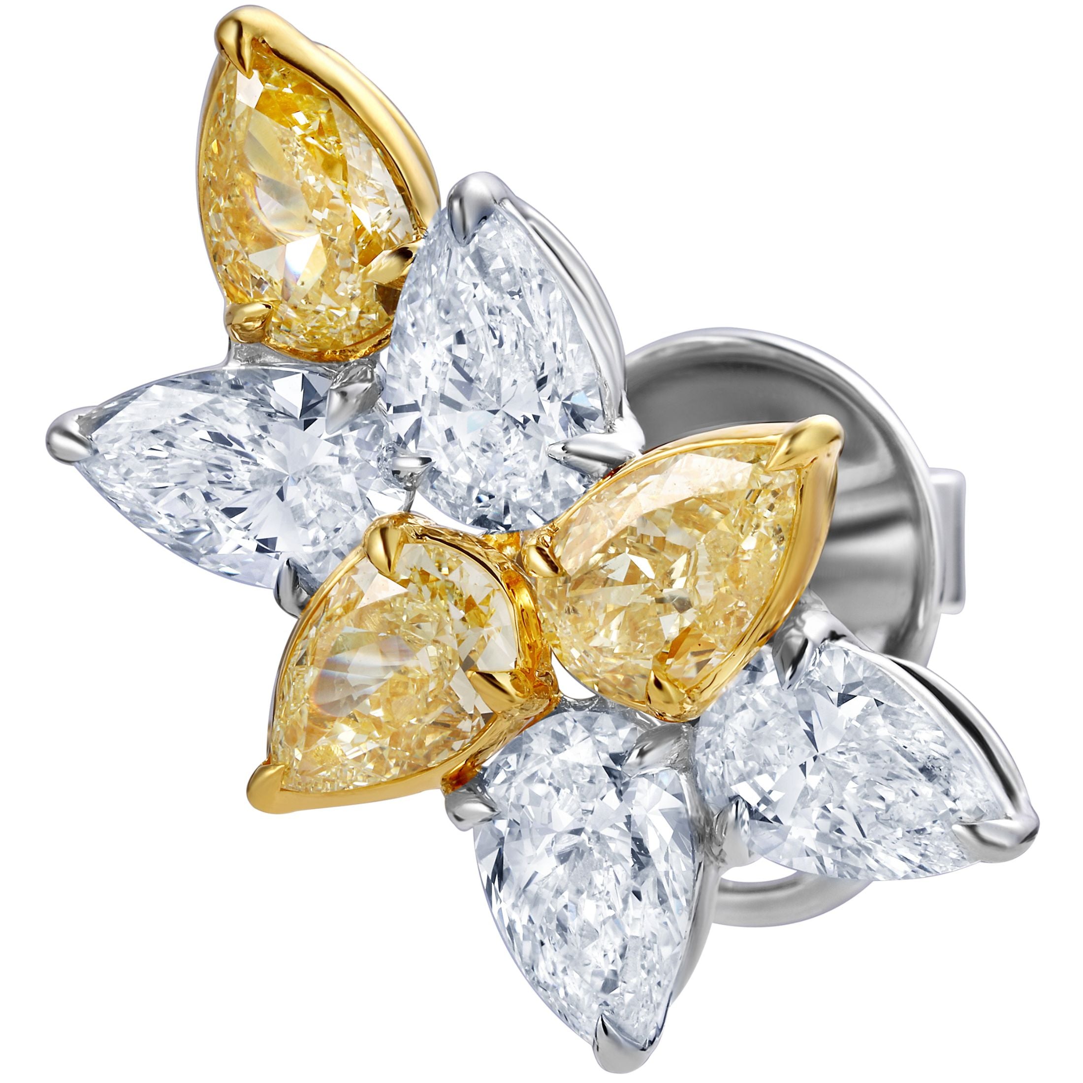 Hale 7.10 Carat Yellow & White Cluster Diamond Earrings in 18K Gold