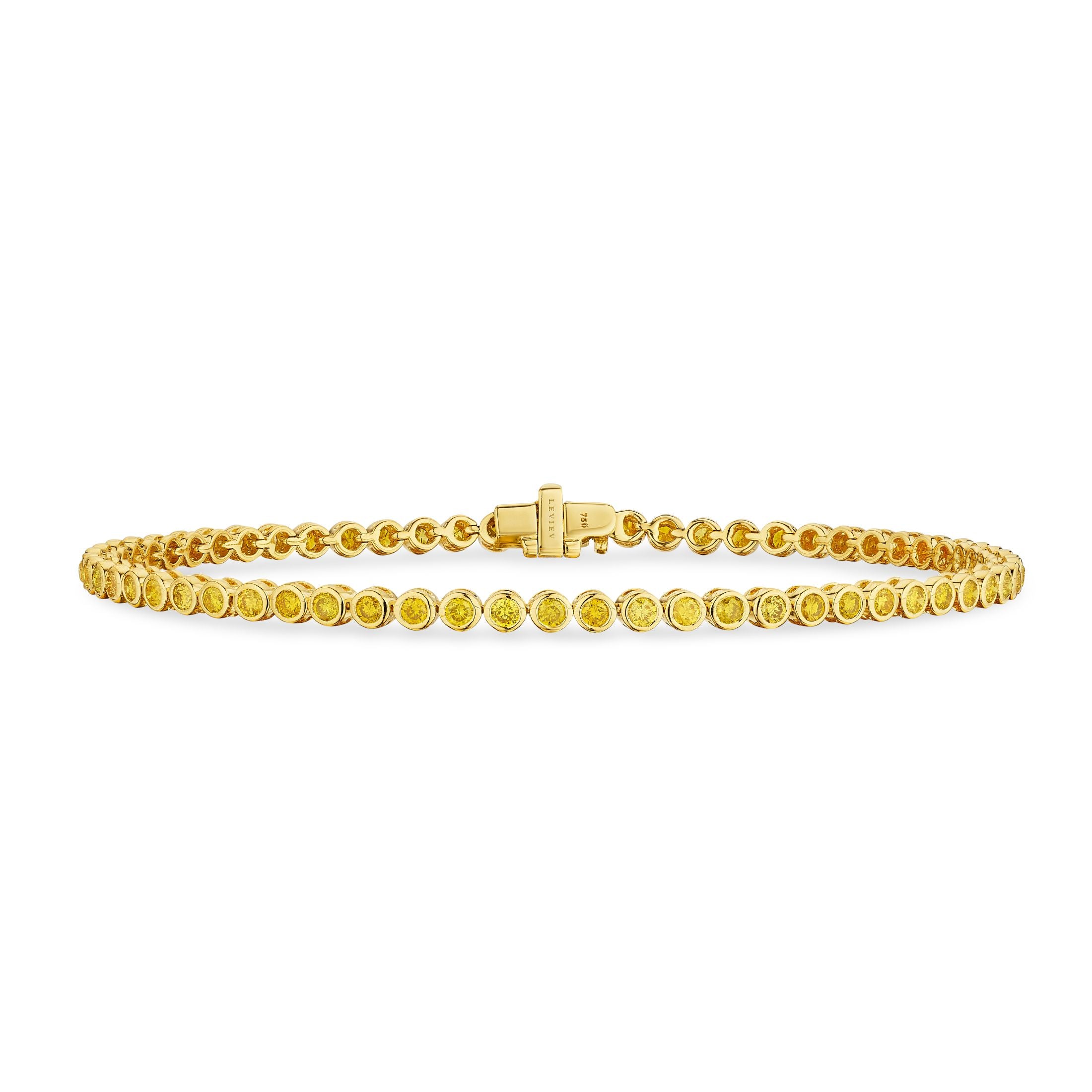 Leviev 1.85 CT yellow diamond tennis bracelet in 18K gold with box clasp